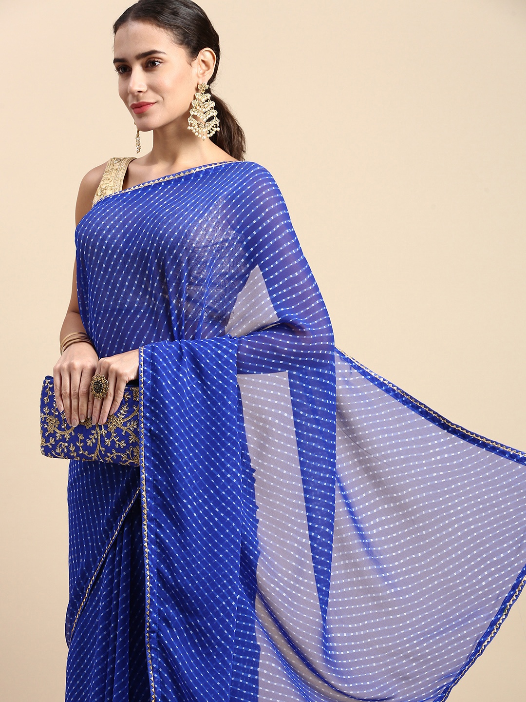 

Rani Saahiba Leheriya Printed Gotta Patti Saree, Blue