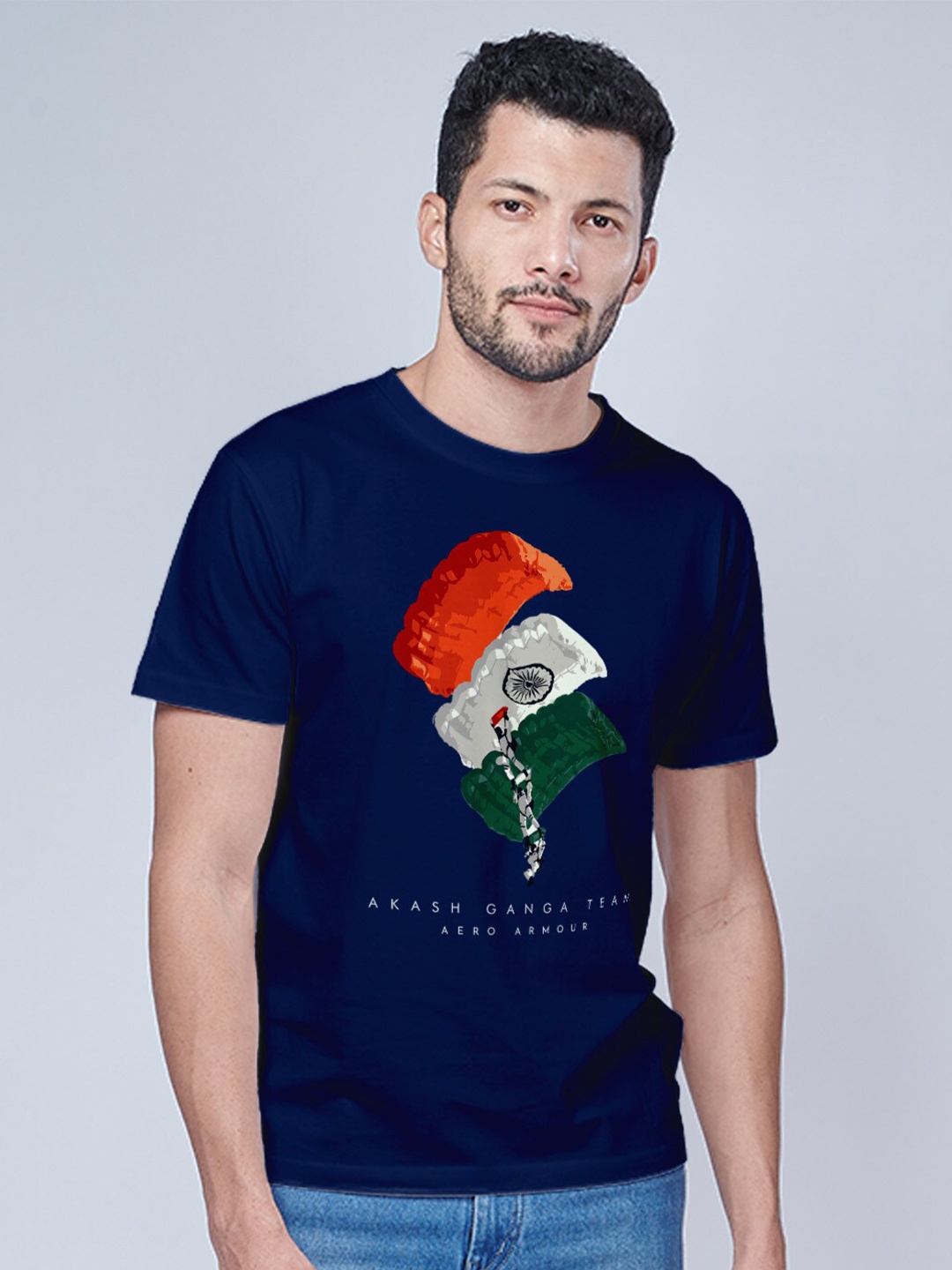 

Aero Armour Graphic Printed Pure Cotton T-shirt, Navy blue