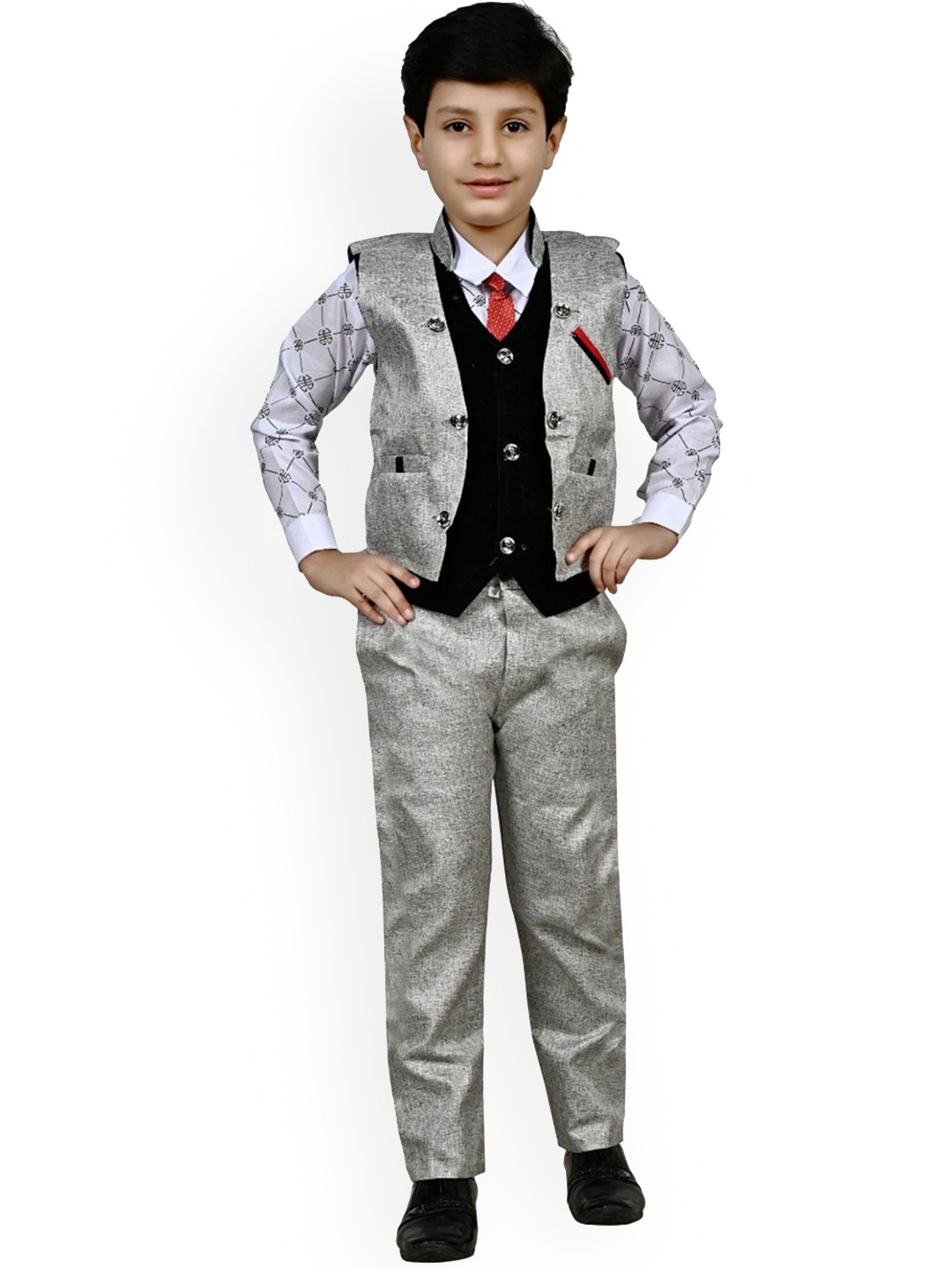 

BAESD Boys Single-Breasted 3-Piece Pure Cotton Party Suit, Grey