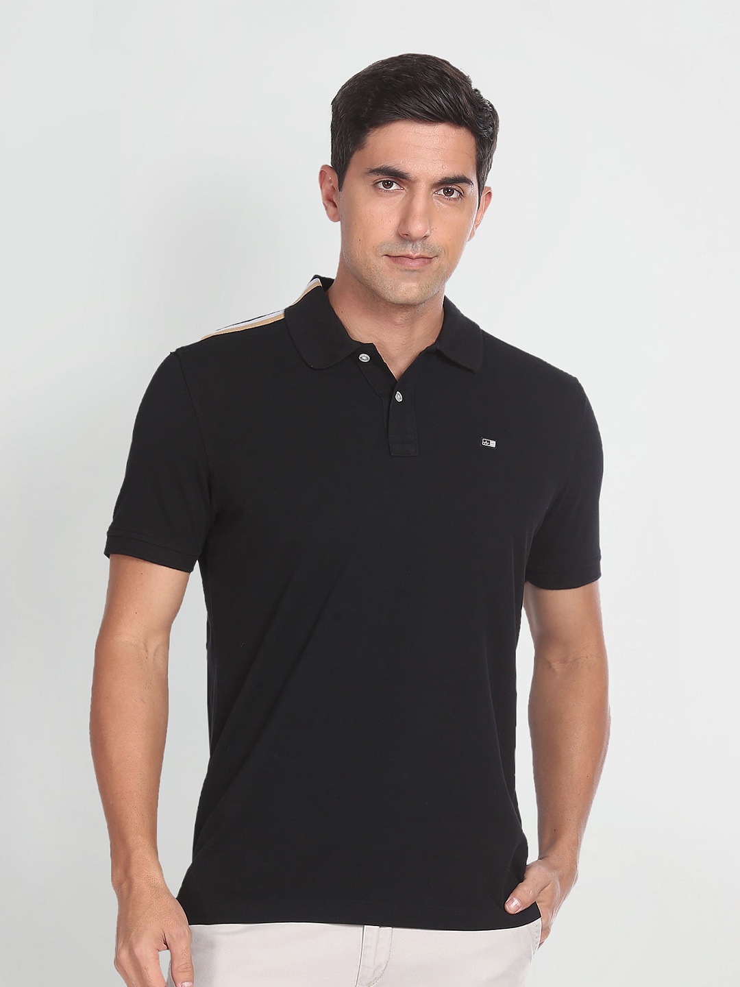 

Arrow Polo Collar Pure Cotton T-shirt, Black