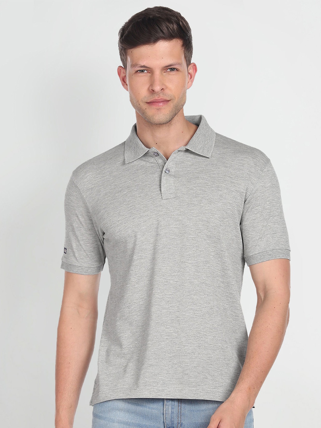 

Arrow Sport Polo Collar Short Sleeves Cotton T-shirt, Grey