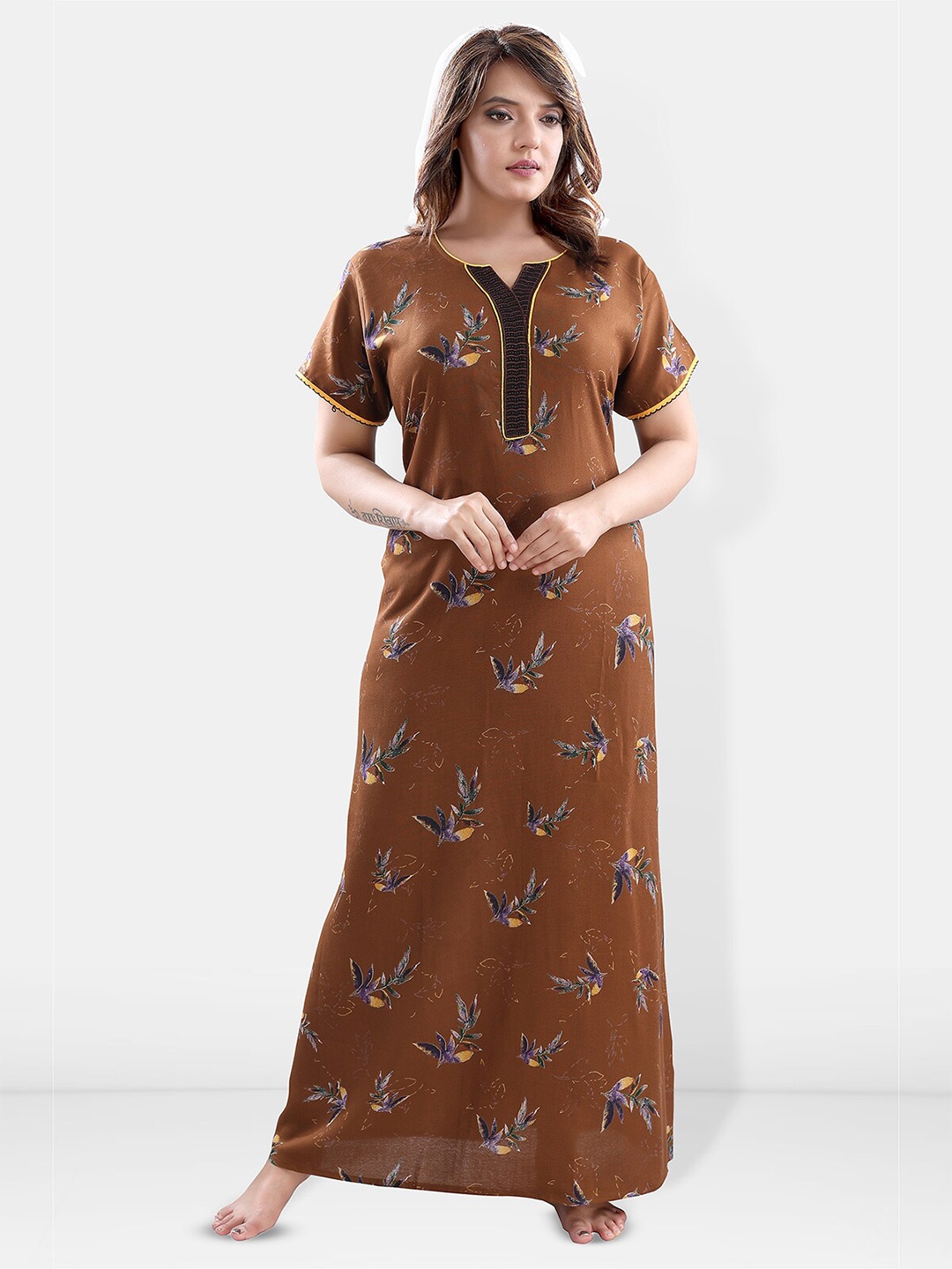 

Be You Floral Printed Maxi Nightdress, Brown