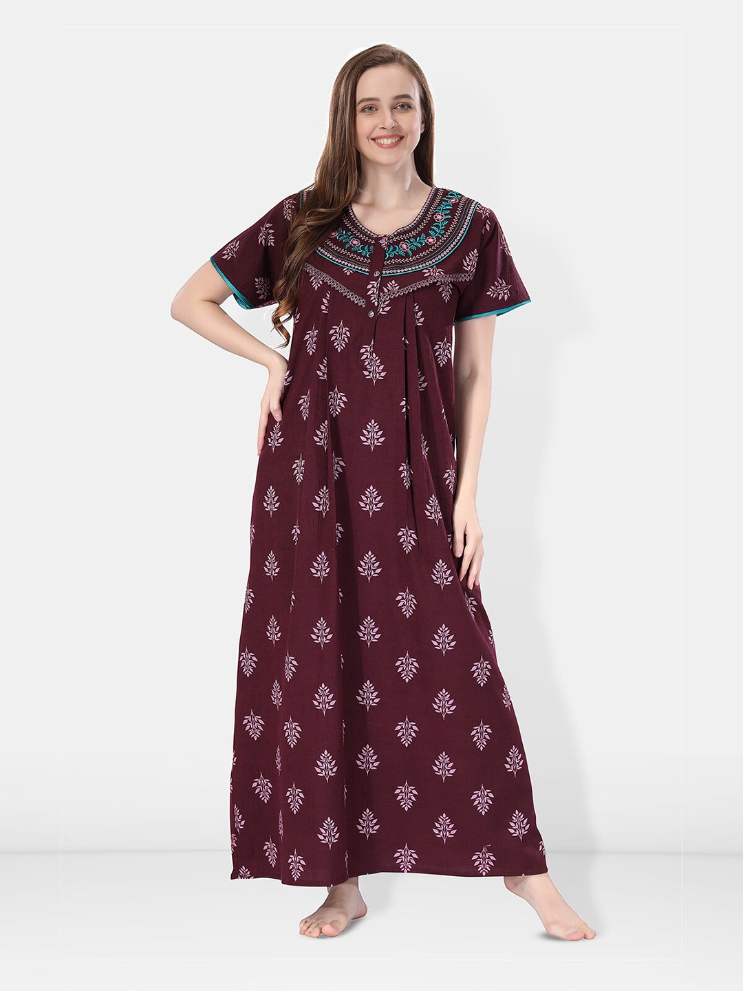 

Be You Floral Printed Maxi Nightdress, Maroon