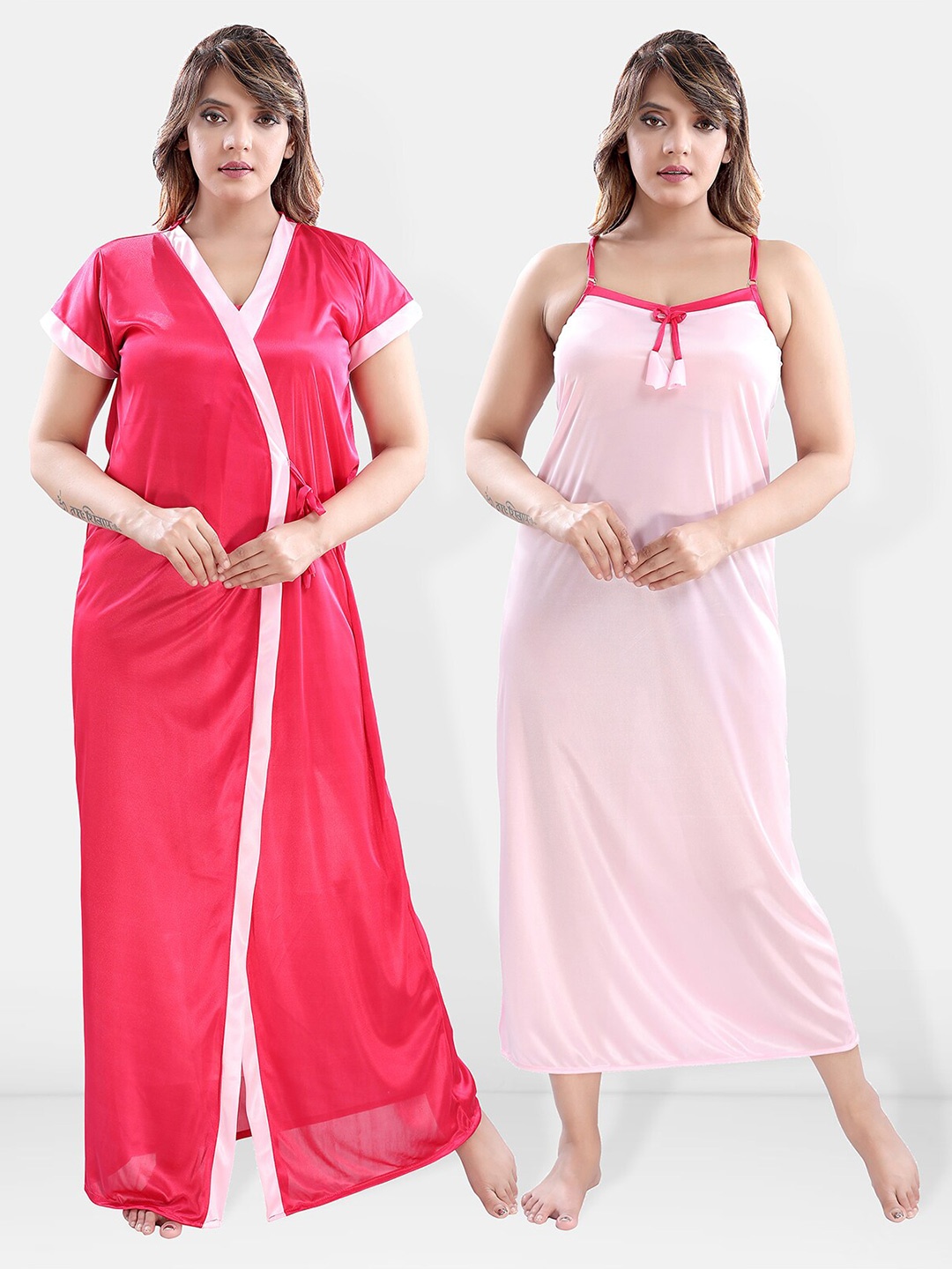 

Be You V-Neck Satin Maxi Nightdress with Robe, Pink