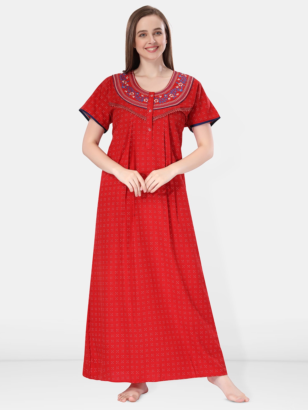 

Be You Embroidered Maxi Nightdress, Red