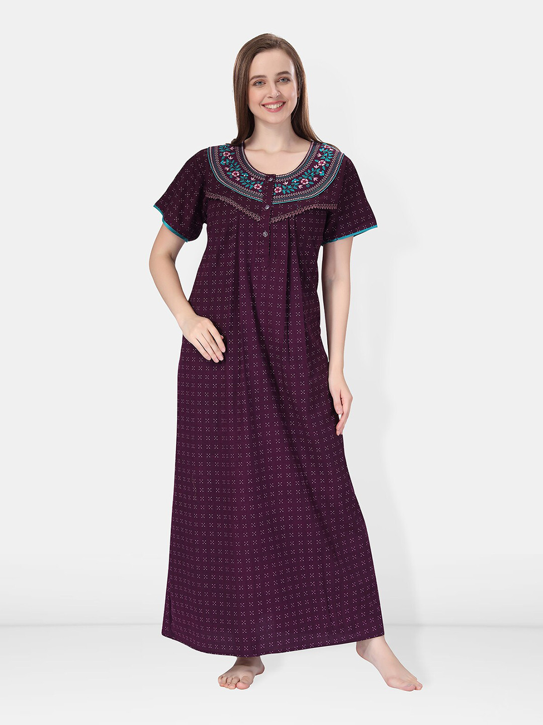 

Be You Embroidered Maxi Nightdress, Violet