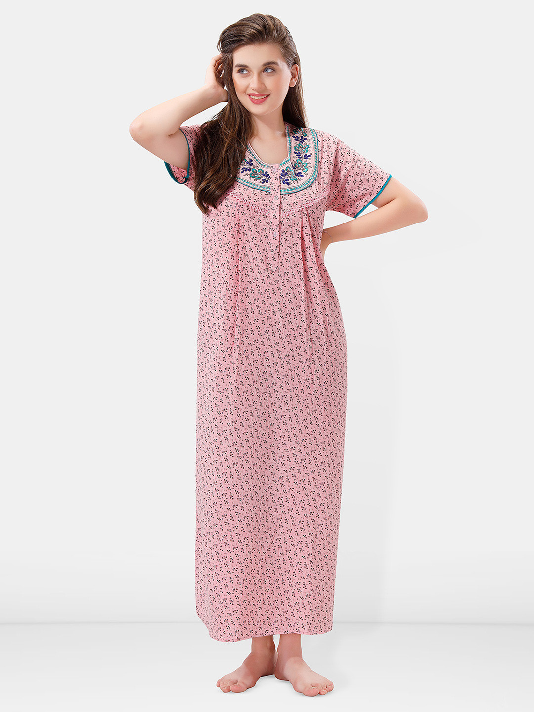 

Be You Printed And Embroidered Maxi Nightdress, Pink