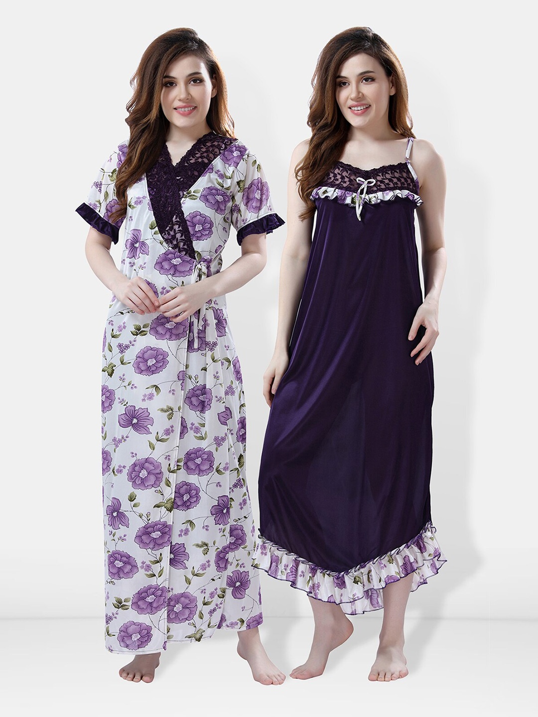 

Be You Floral Printed Satin Maxi Nightdress, Violet
