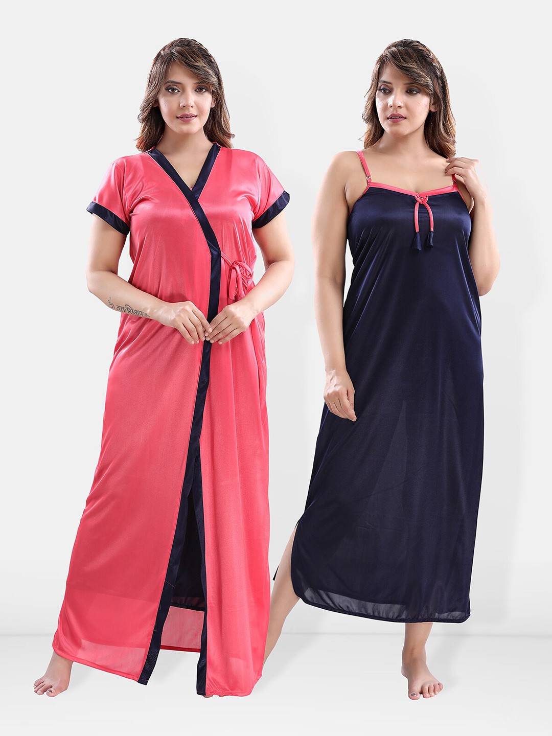

Be You Satin Maxi Nightdress With Robe, Pink