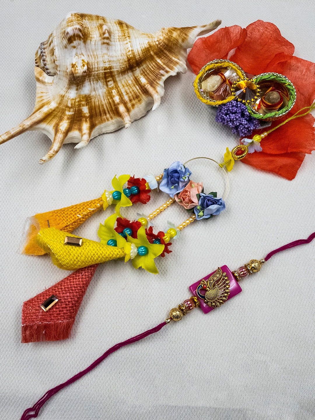 

StileAdda Set Of 2 Embellished Bhaiya Bhabhi Rakhi With Roli Chawal, Red