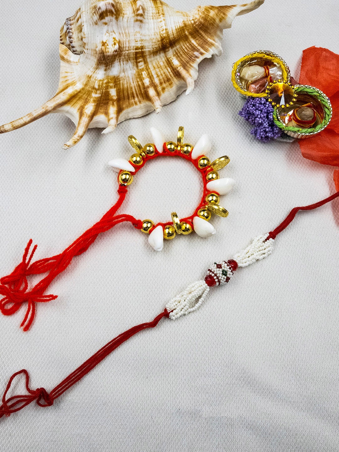 

StileAdda Set Of 2 Embellished Bhaiya Bhabhi Rakhi With Roli Chawal, Red