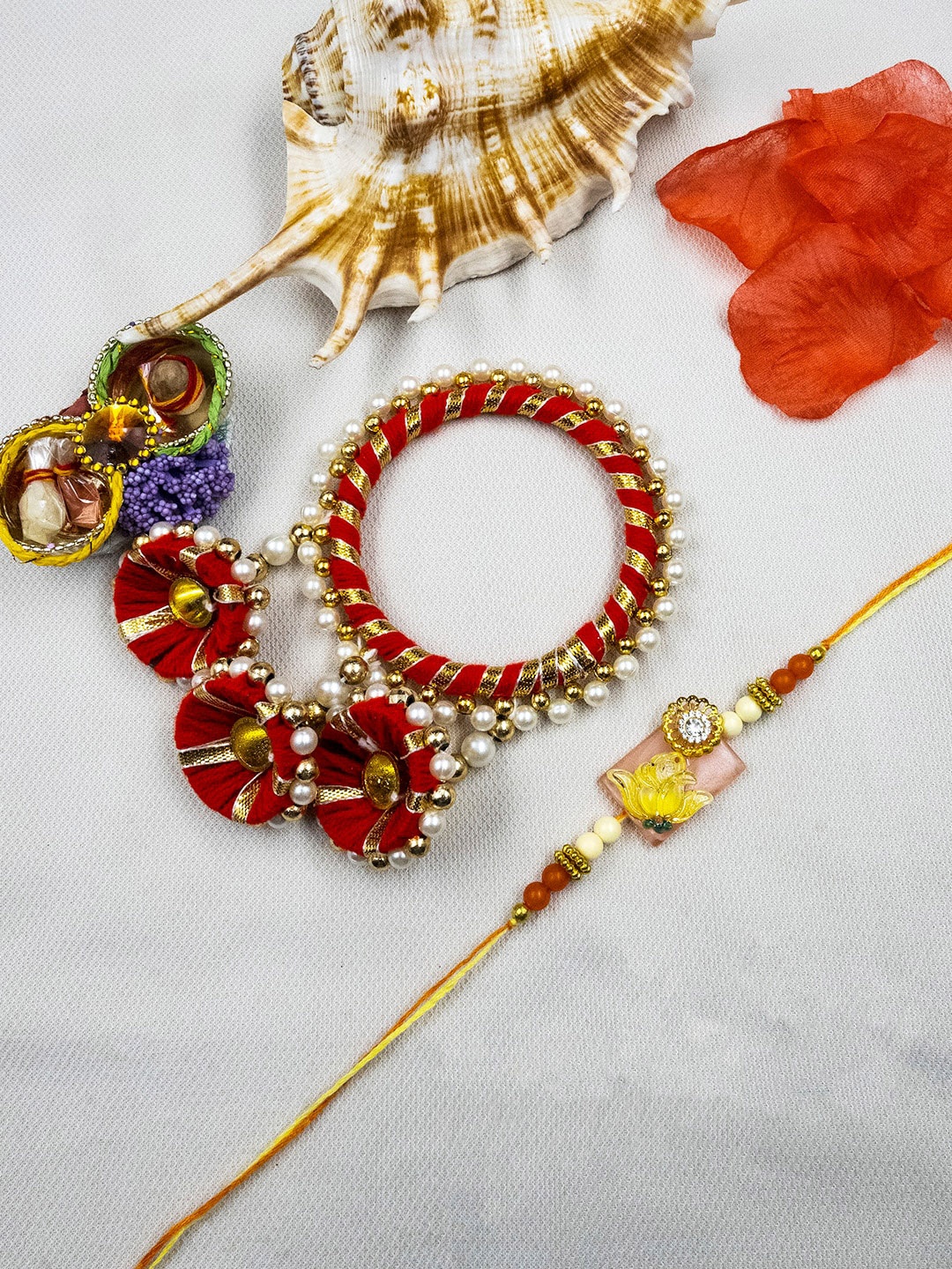 

StileAdda Set Of 2 Bhai Bhabhi Rakhi & Roli Chawal Gift Set, Red