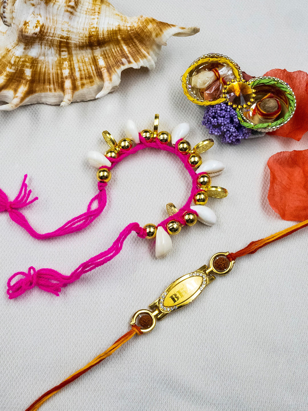 

StileAdda Set Of 2 Embellished Bhaiya Bhabhi Rakhi With Roli Chawal, Red