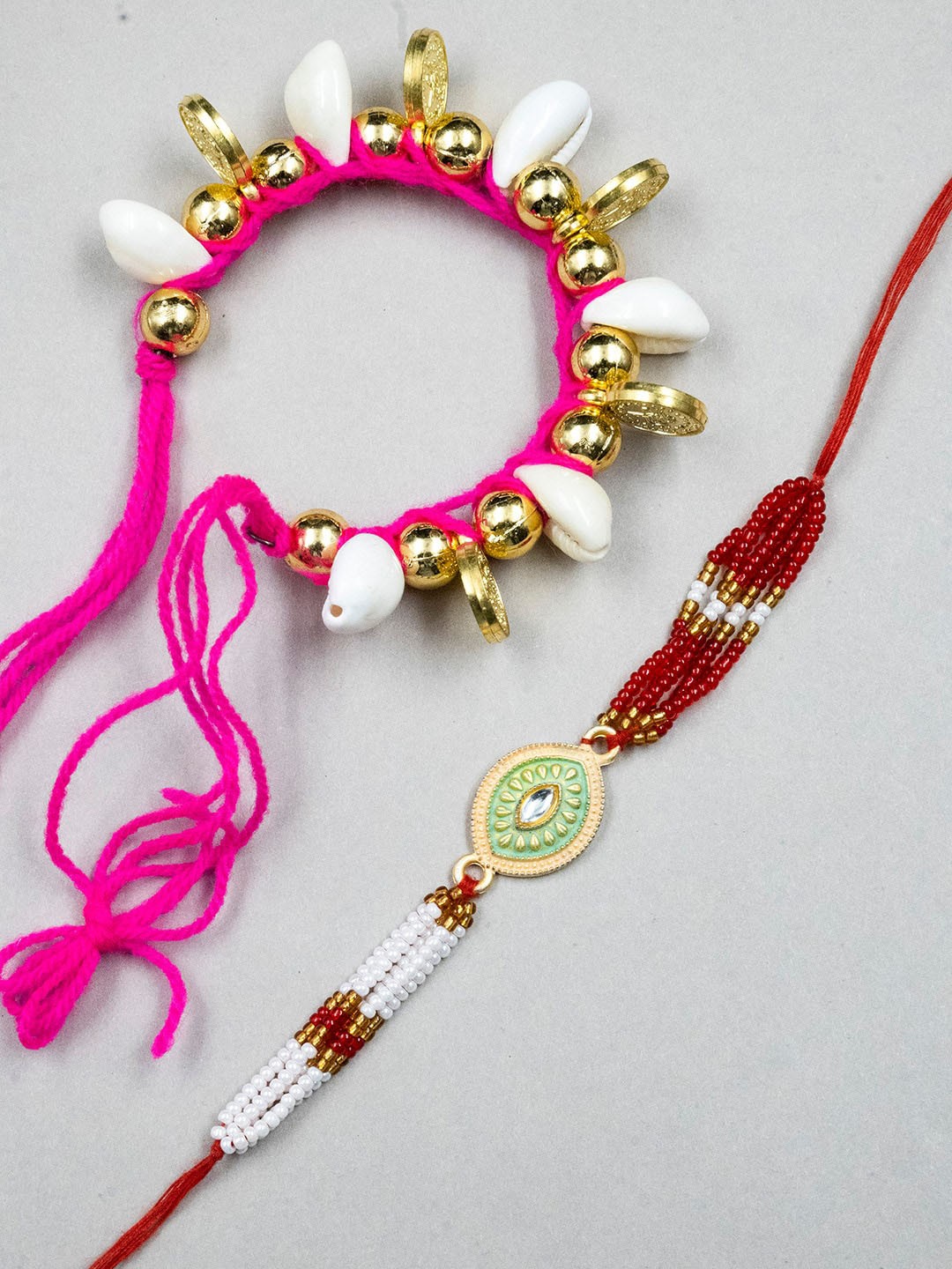 

StileAdda Unisex Set Of 2 Bhai Bhabhi Rakhi & Roli Chawal Gift Set, Pink