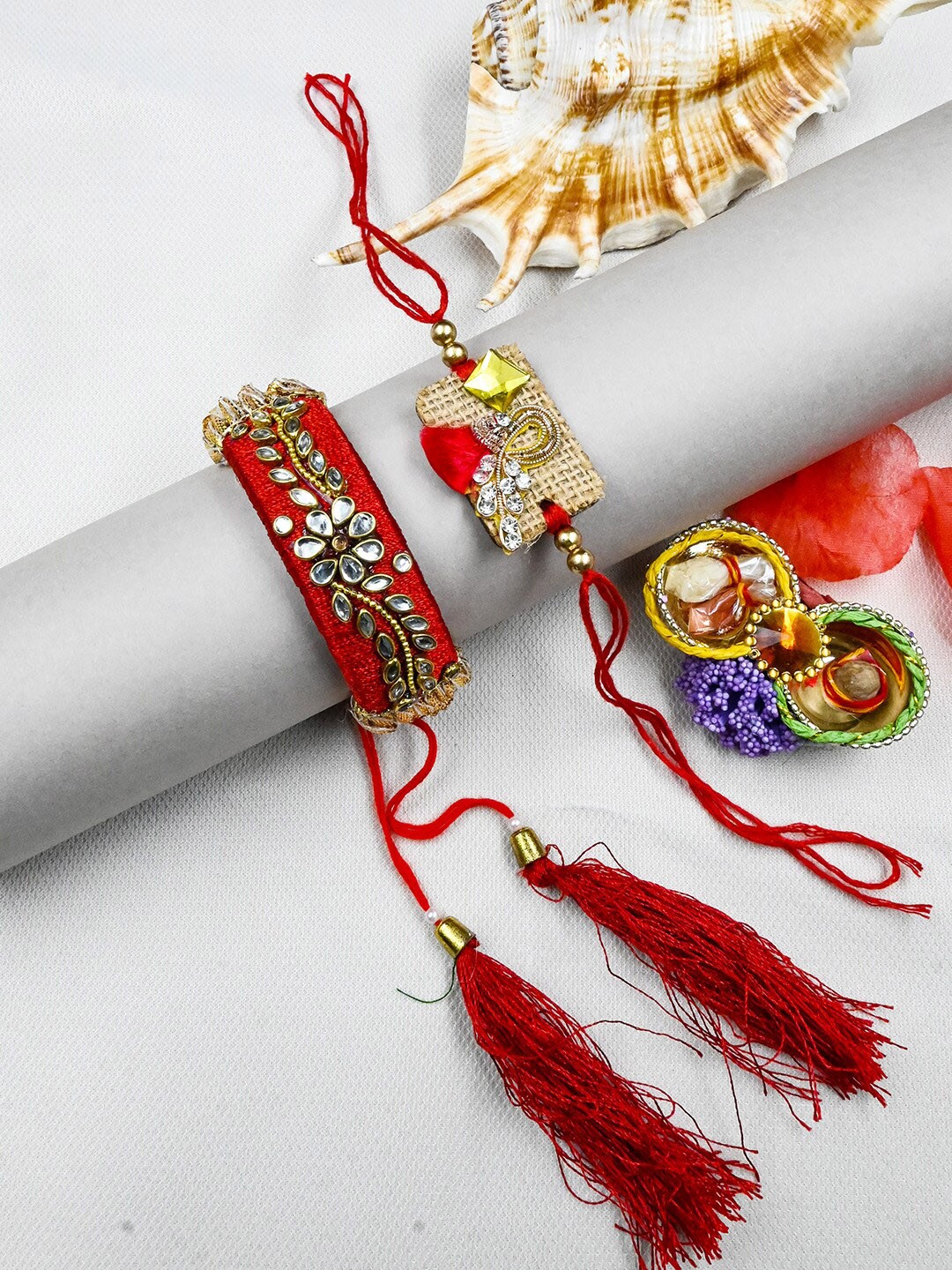 

StileAdda Men Bhai Bhabhi Rakhi & Roli Chawal Gift Set, Red