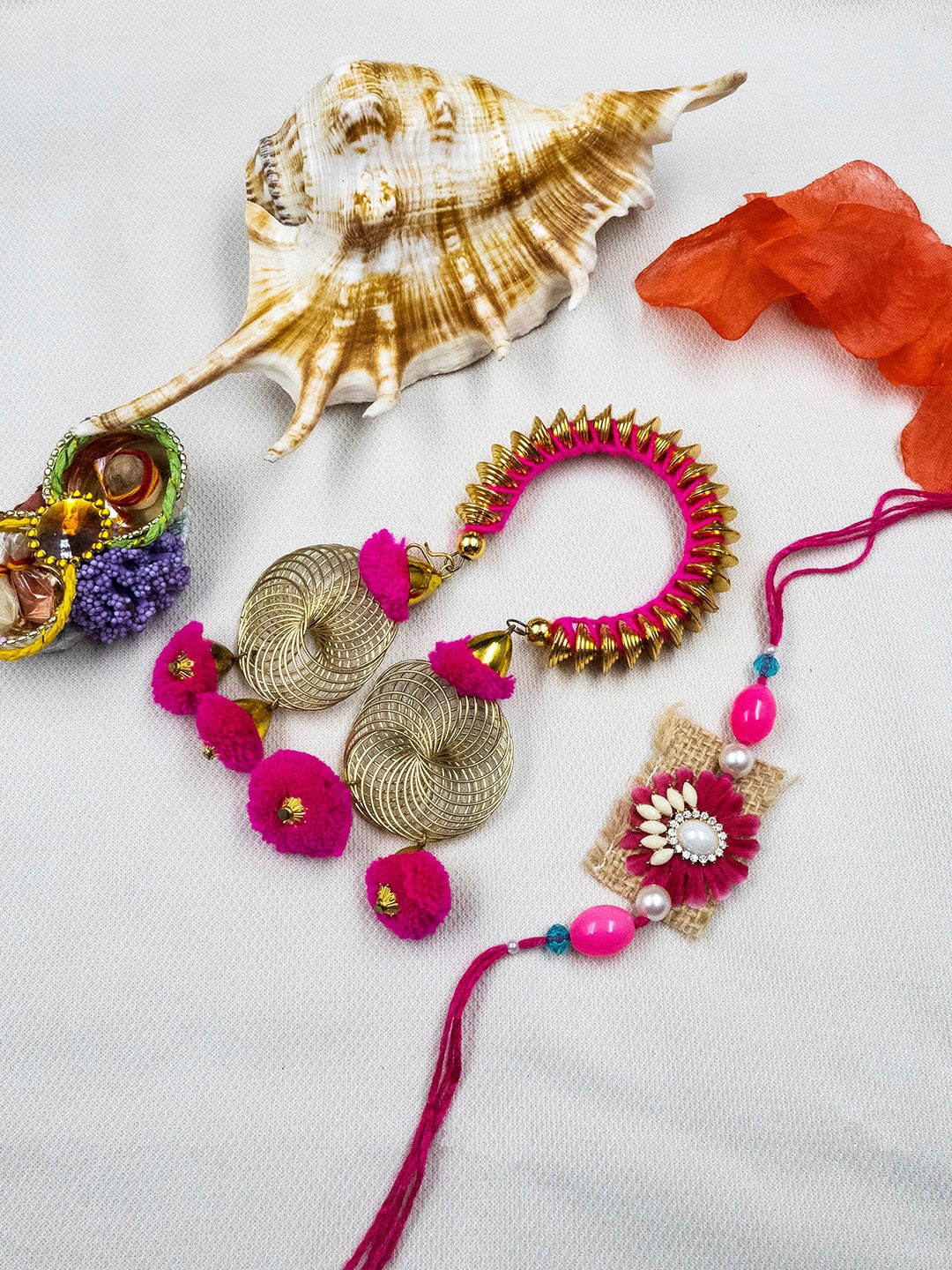 

StileAdda Set Of 2 Embellished Bhaiya Bhabhi Rakhi With Roli Chawal, Red