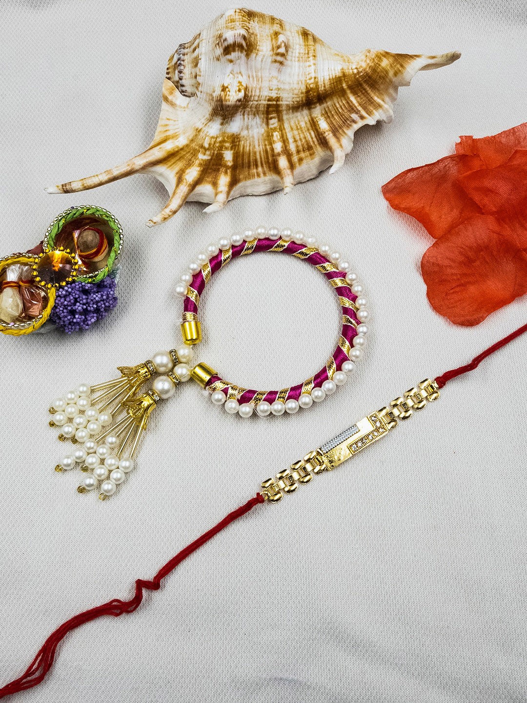 

StileAdda Set Of 2 Bhai Bhabhi Rakhi & Roli Chawal Gift Set, White