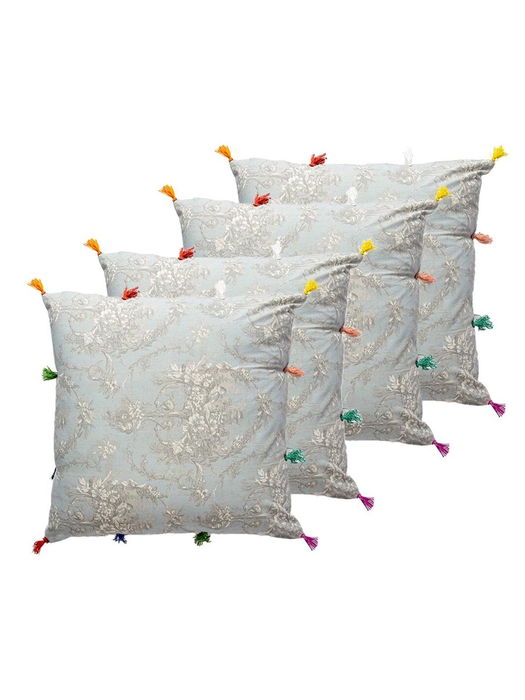 

Contrast Living Blue & Grey 4 Pieces Floral Printed Cotton Square Cushion Covers