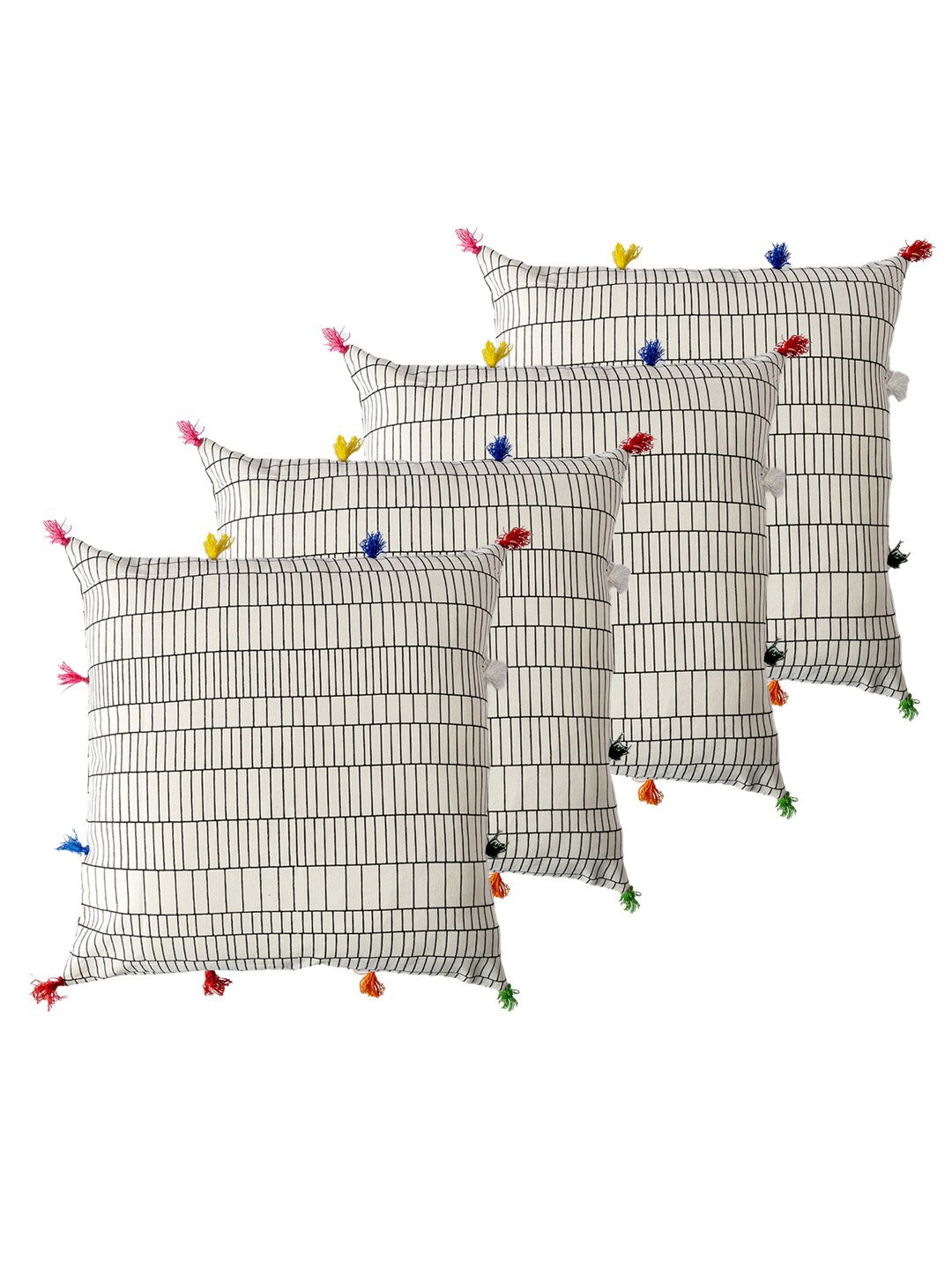 

Contrast Living 4 Pieces White & Black Striped Cotton Square Cushion Covers