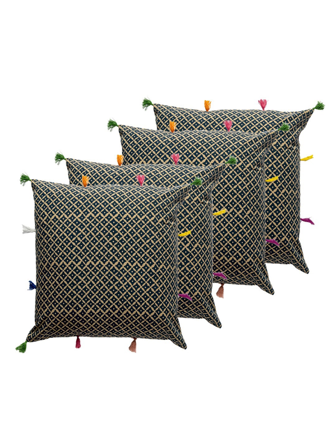 

Contrast Living 4 Pieces Navy Blue & Beige Geometric Cotton Square Cushion Covers