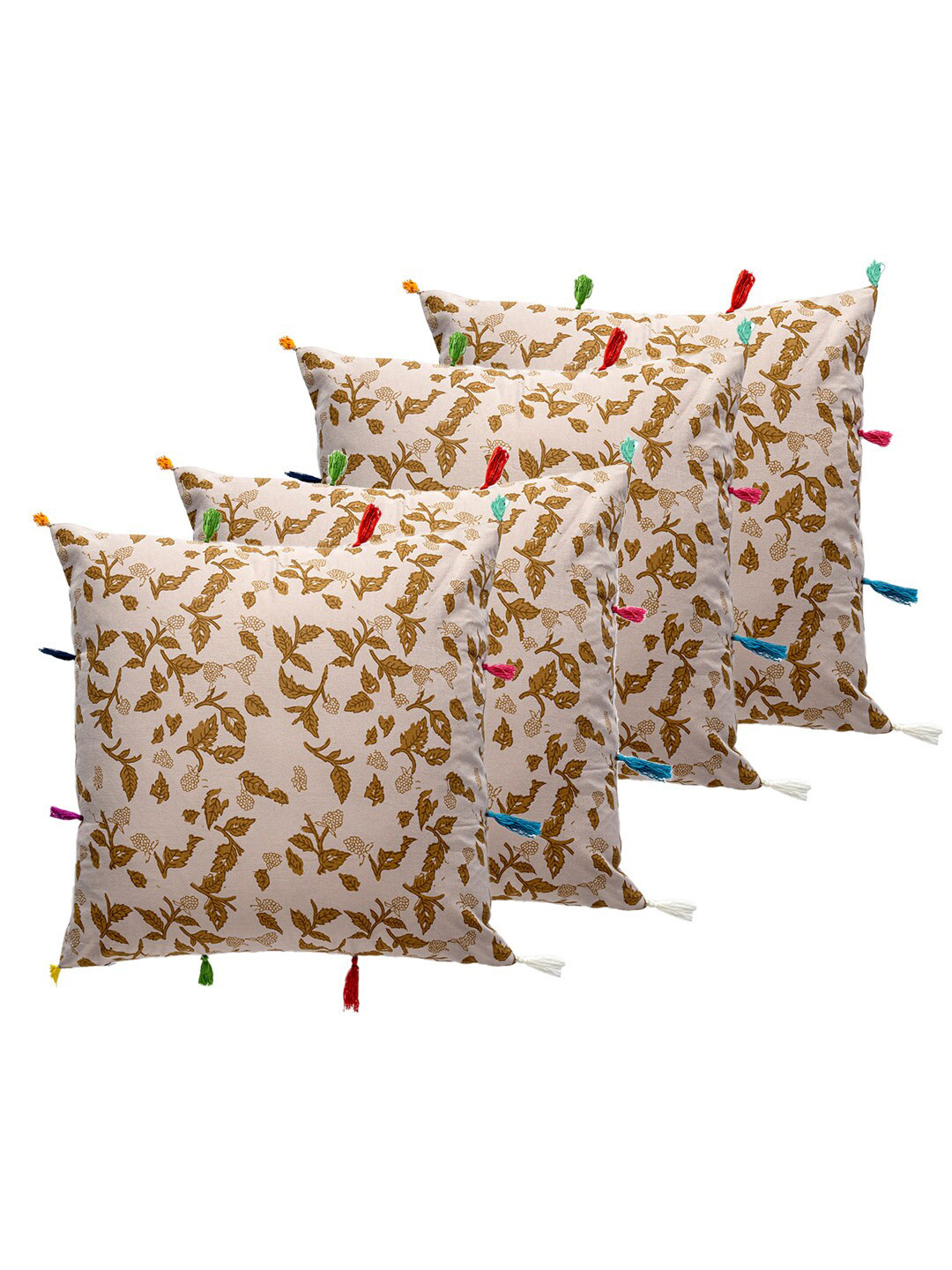 

Contrast Living 4 Pieces Beige & Brown Floral Cotton Square Cushion Covers