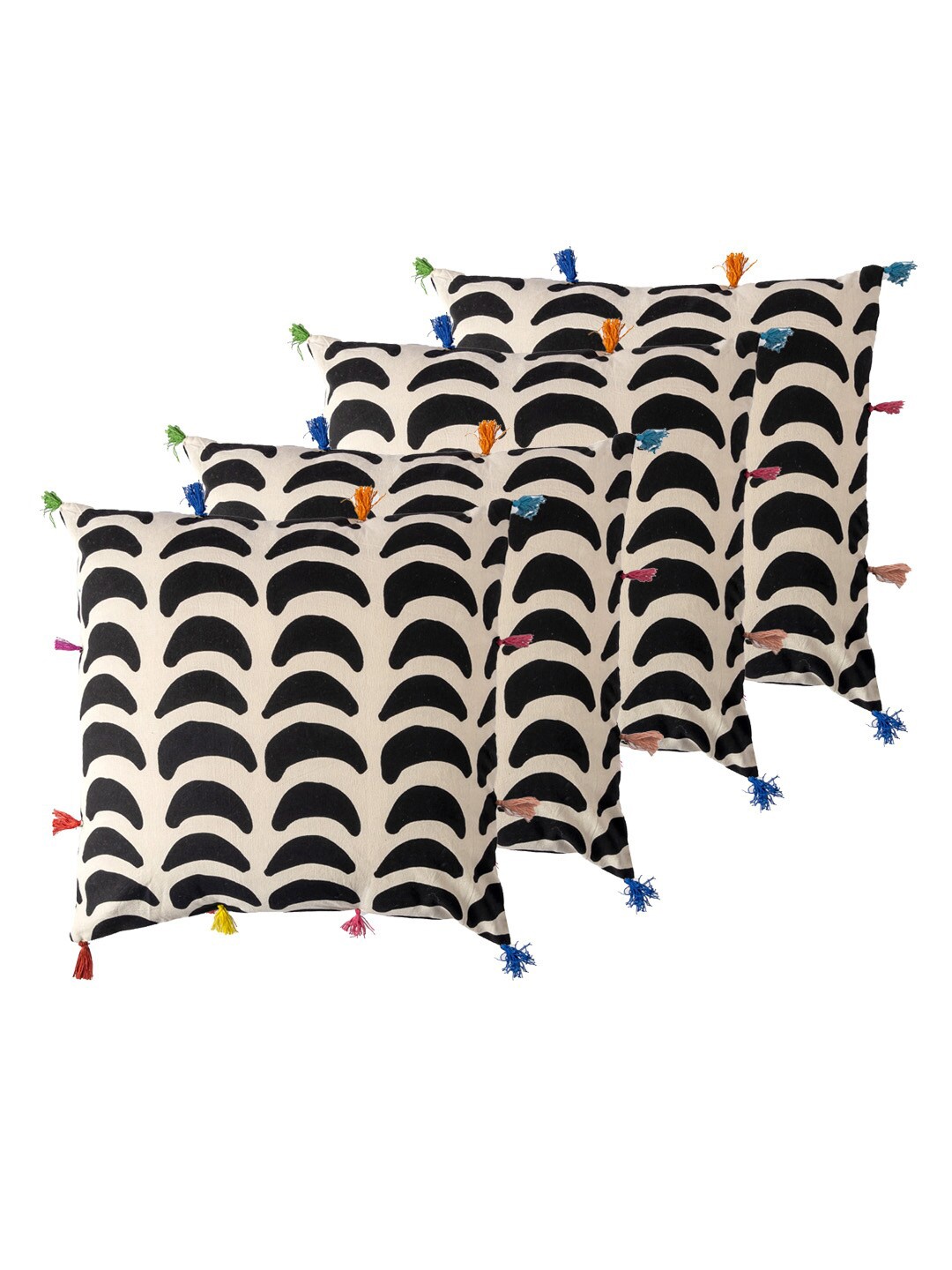 

Contrast Living 4 Pieces Beige & Black Geometric Cotton Square Cushion Covers