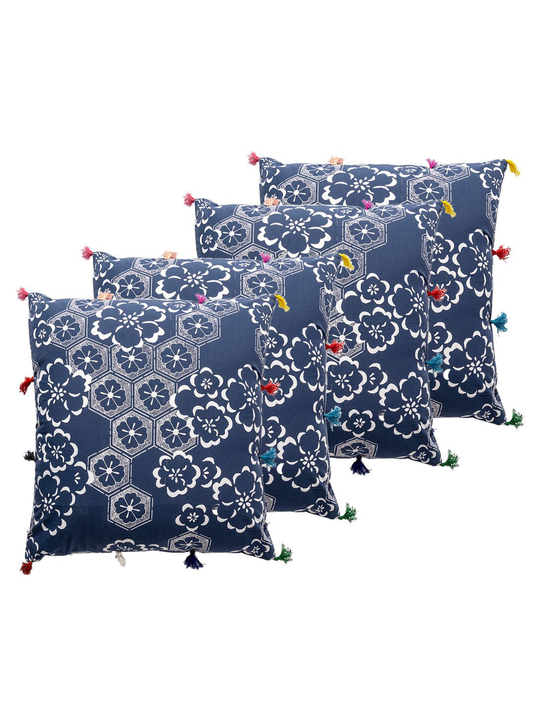 

Contrast Living 4 Pieces Blue & White Floral Cotton Square Cushion Covers