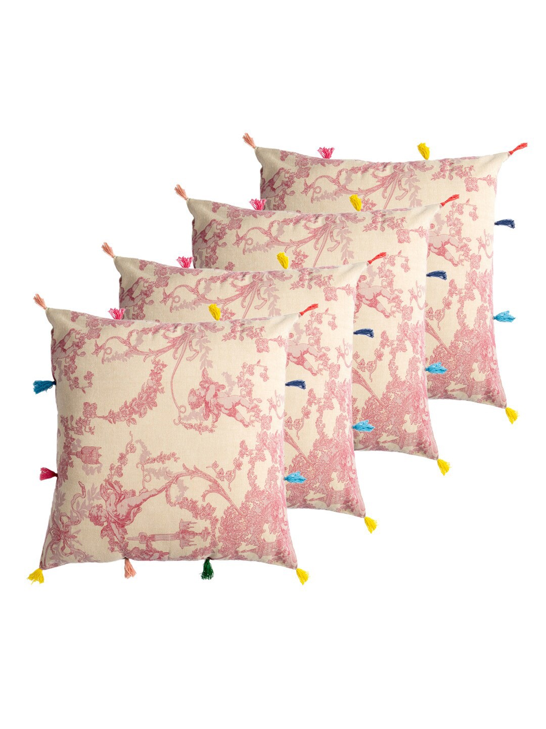 

Contrast Living Beige & Pink 4-Pieces Floral Square Cushion Covers