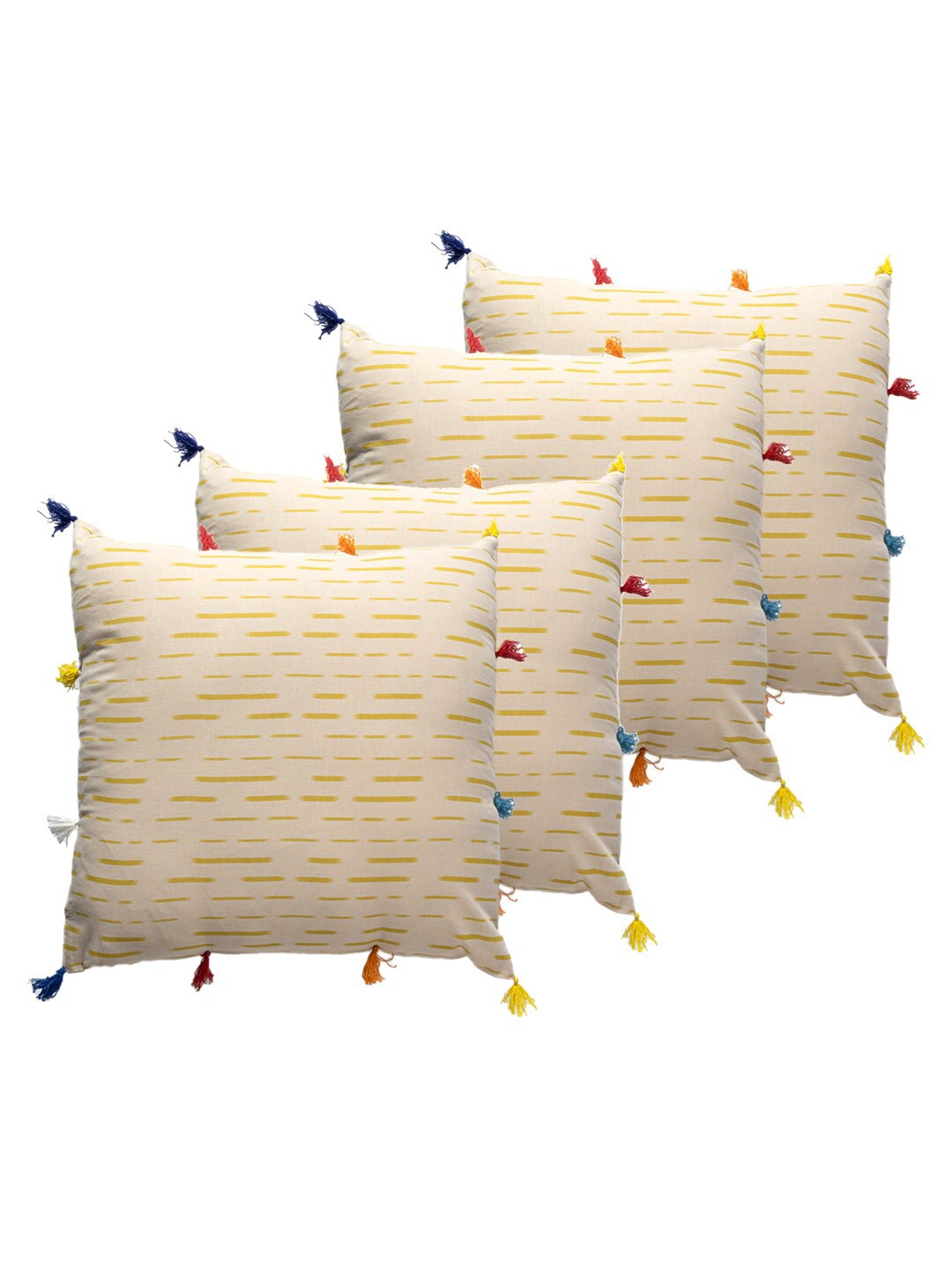 

Contrast Living Beige & Yellow 4 Pieces Striped Cotton Square Cushion Covers