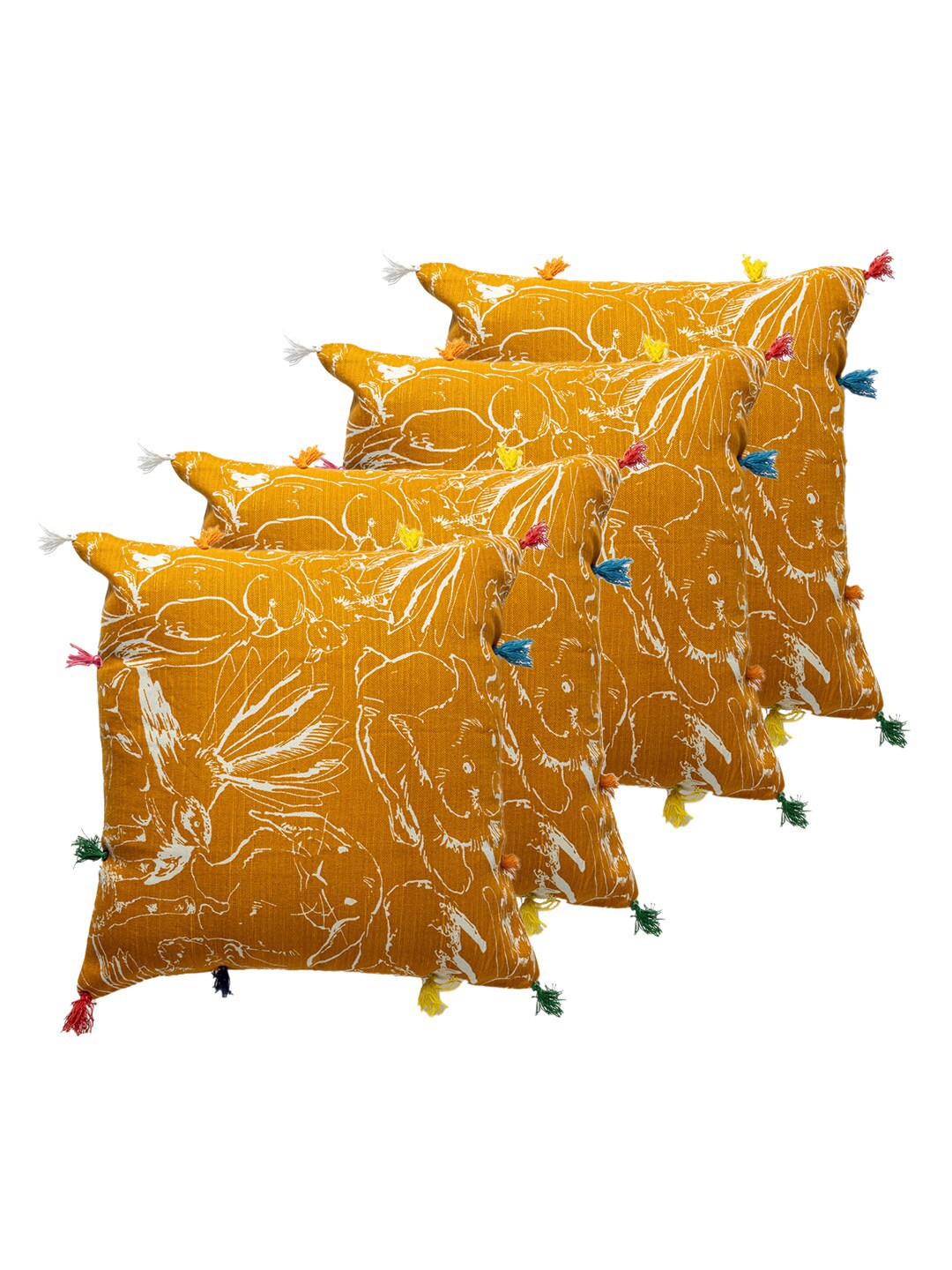 

Contrast Living Mustard & White 4 Pieces Abstract Linen Square Cushion Covers