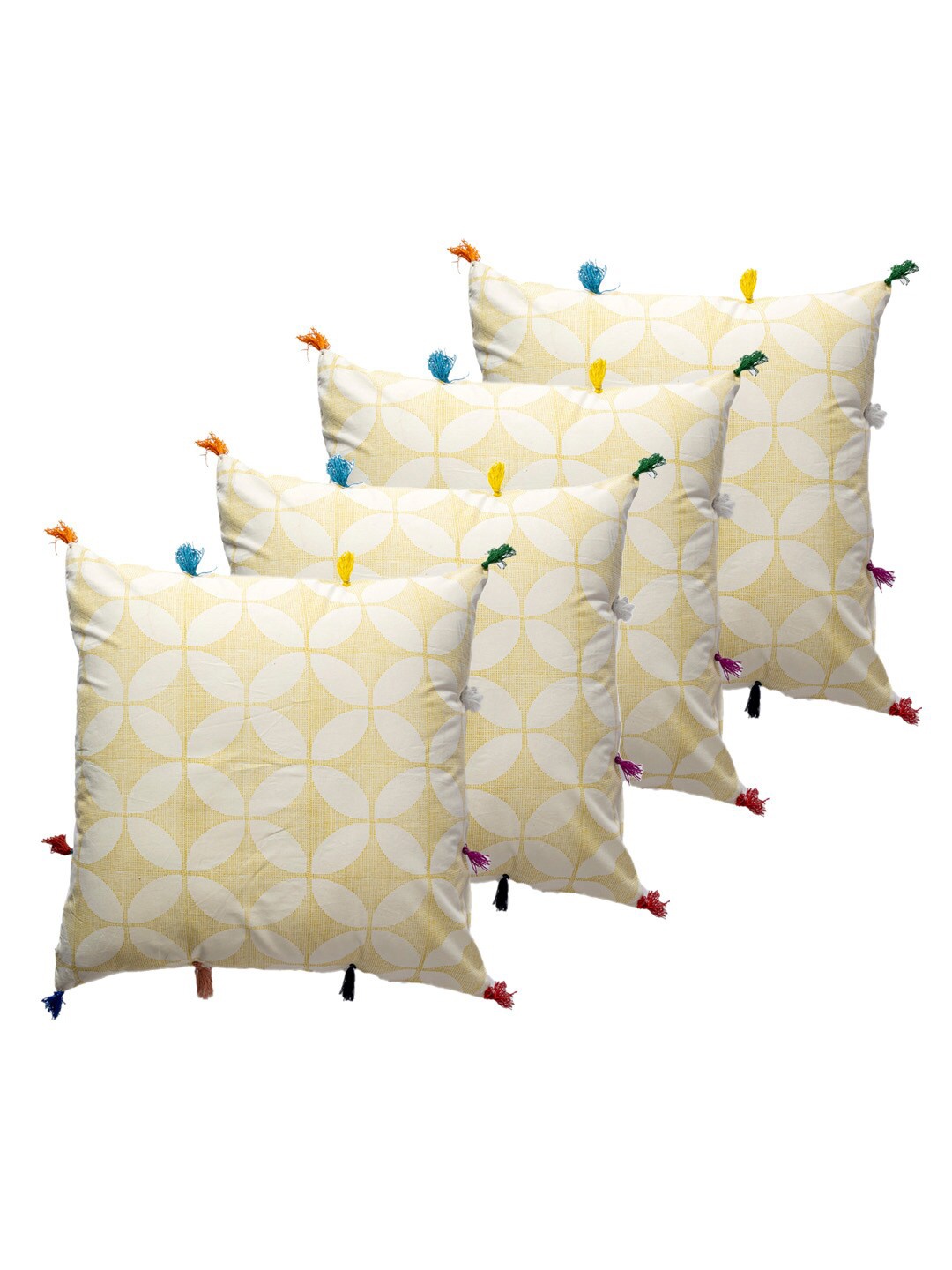 

Contrast Living 4 Pieces White & Yellow Geometric Cotton Square Cushion Covers