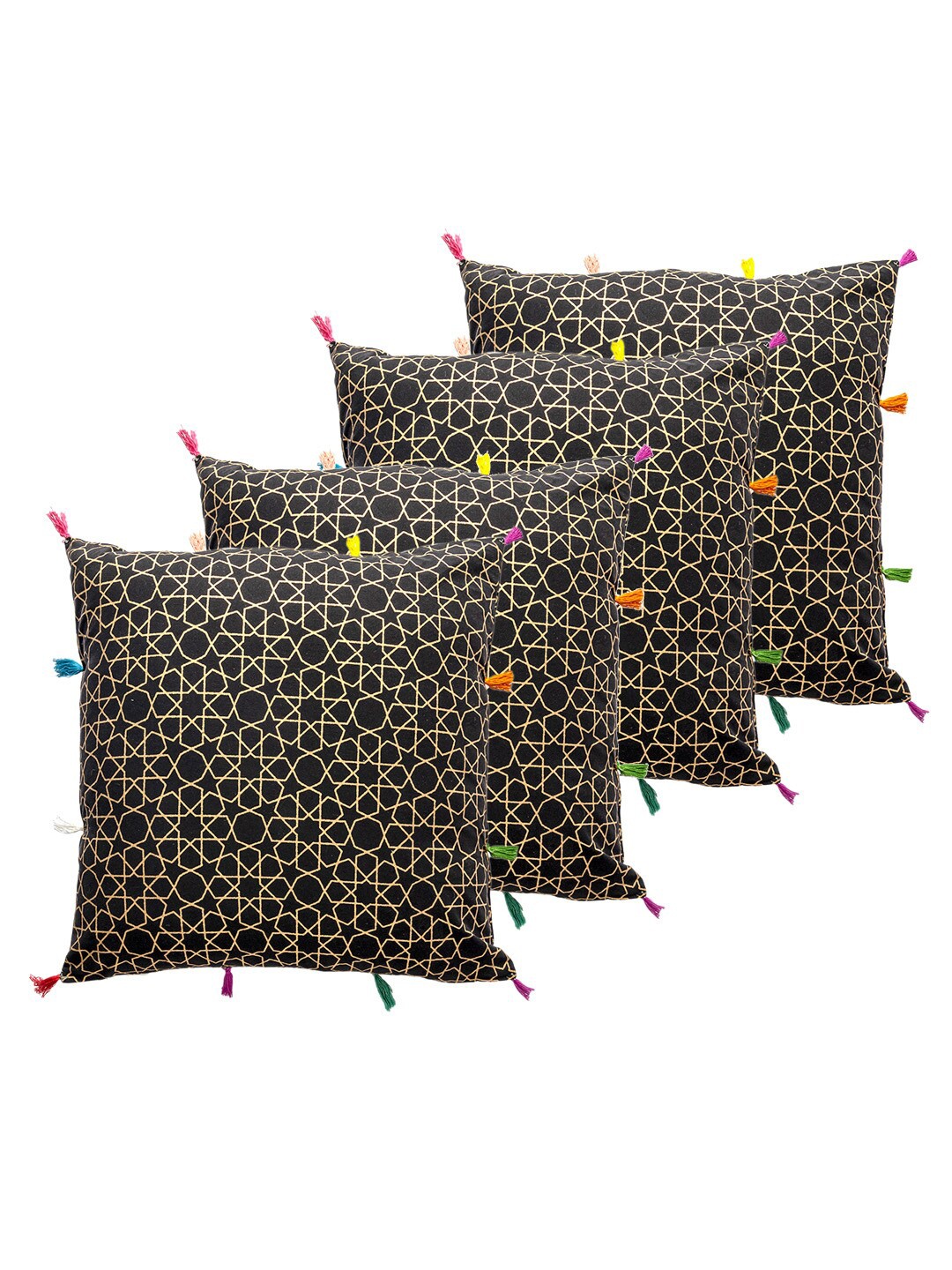 

Contrast Living Black & Yellow 4 Pieces Geometric Square Cotton Cushion Covers