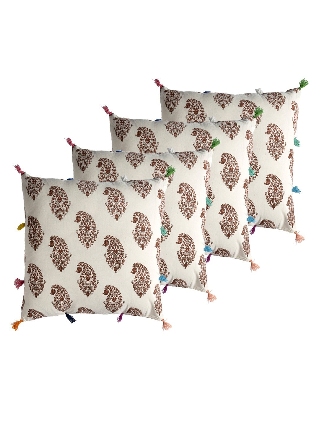 

Contrast Living Cream-Coloured & Brown 4-Pieces Ethnic Motifs Square Cushion Covers