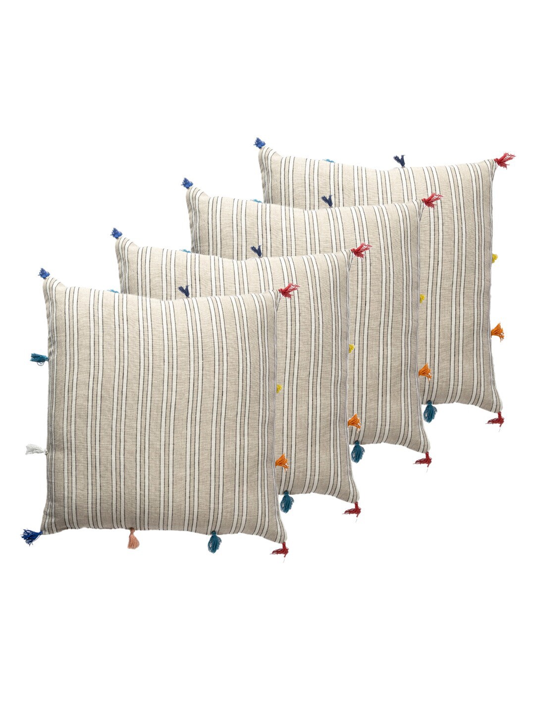 

Contrast Living Brown & White 4 Pieces Striped Linen Square Cushion Covers