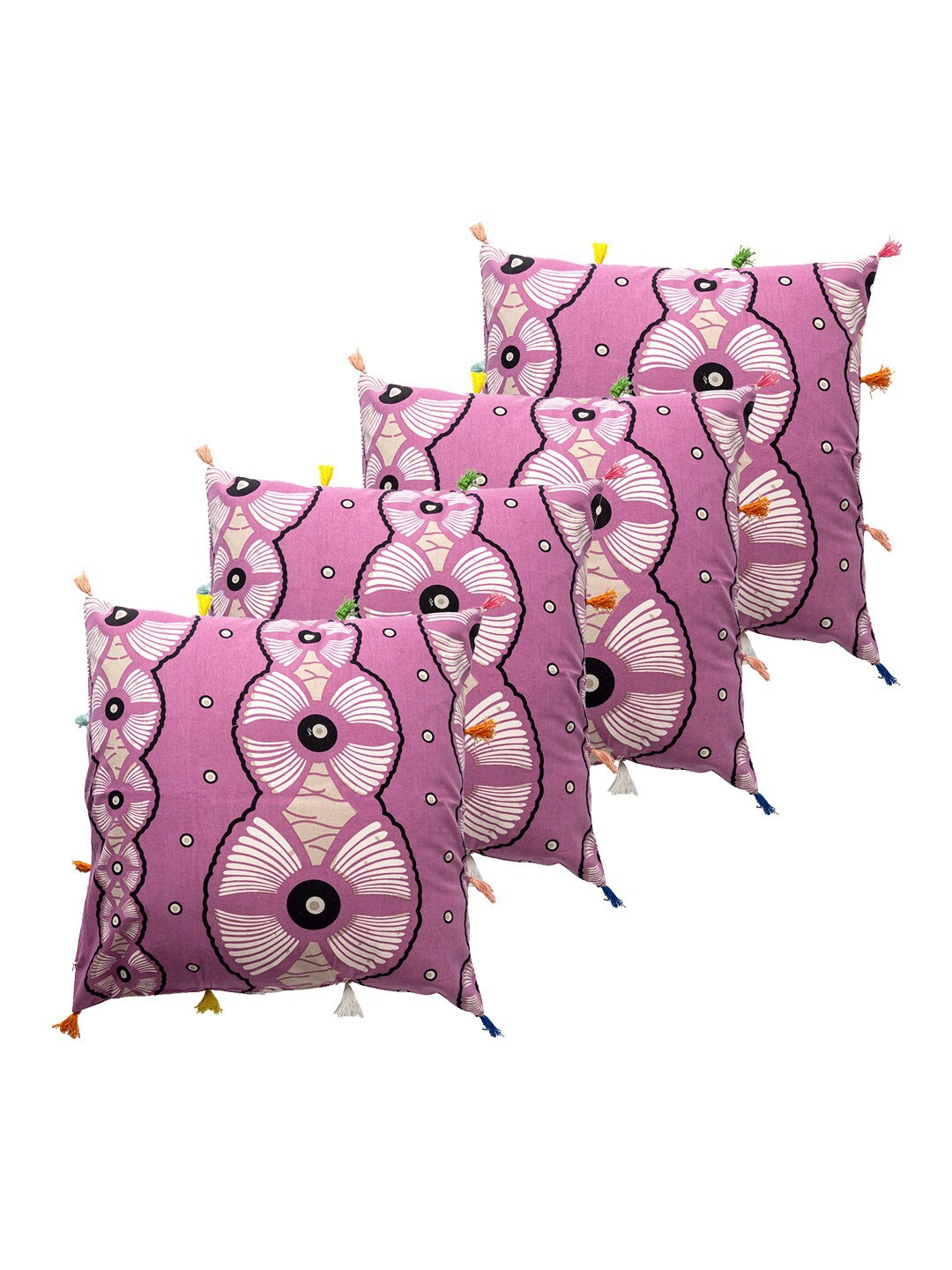 

Contrast Living 4 Pieces Pink & White Quirky Cotton Square Cushion Covers