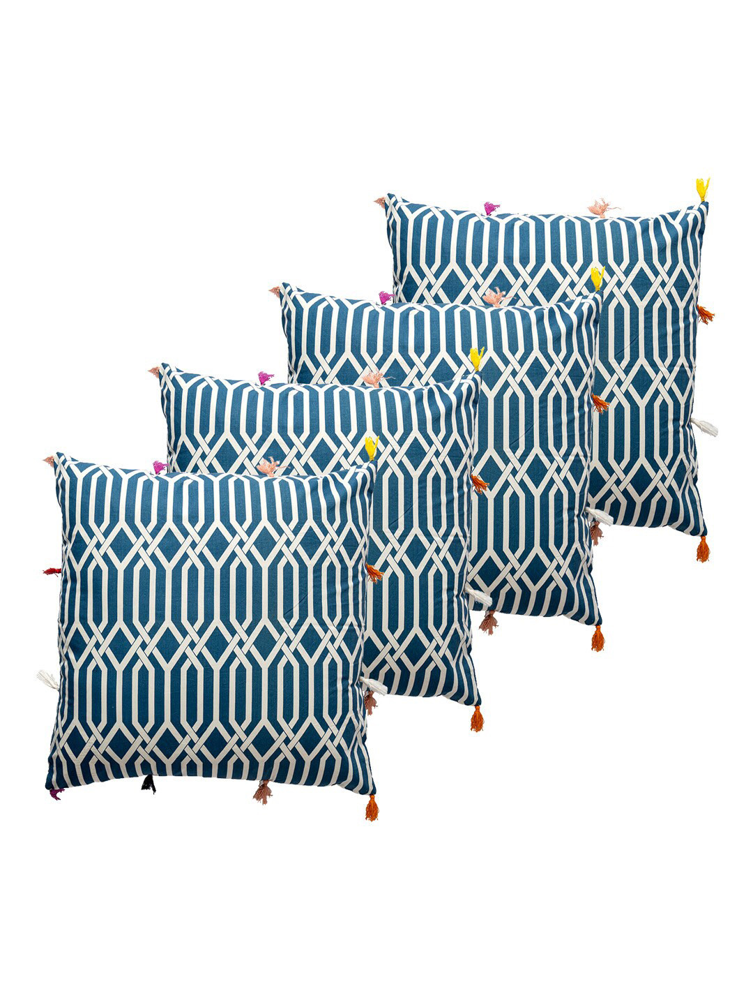 

Contrast Living Blue & White 4 Pieces Geometric Cotton Square Cushion Covers