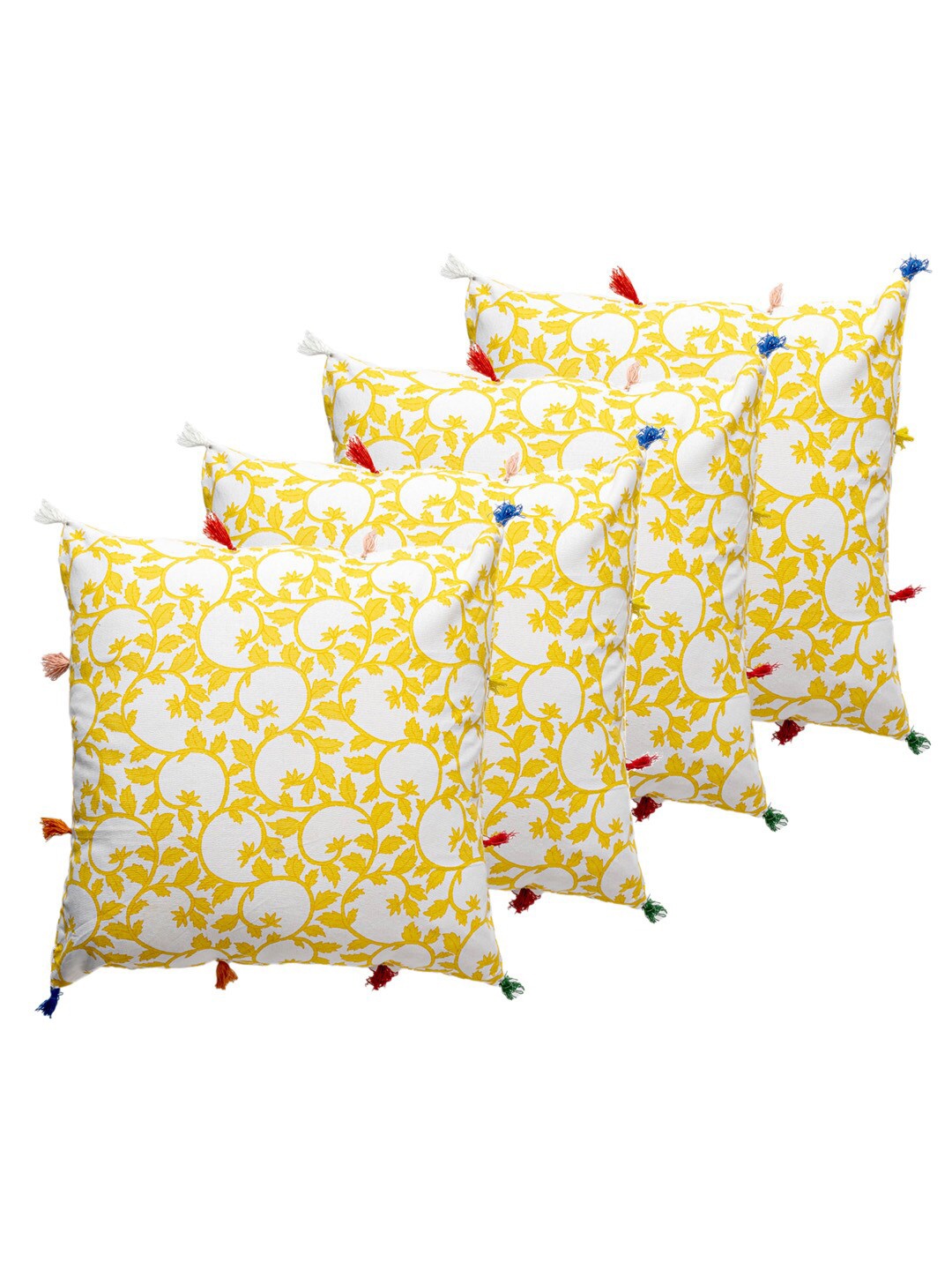 

Contrast Living Yellow & White 4 Pieces Floral Square Cotton Cushion Covers