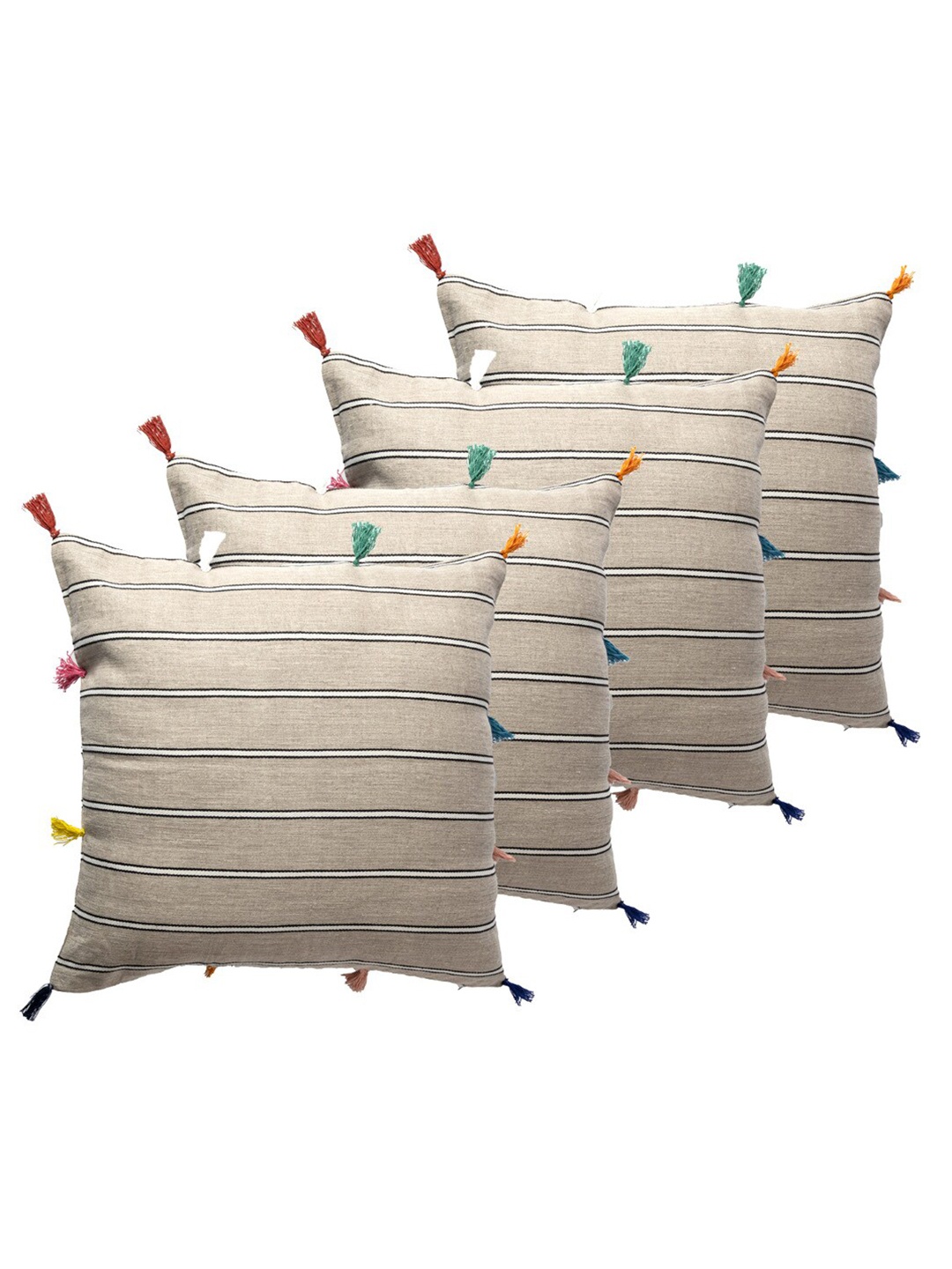 

Contrast Living Brown & White 4 Pieces Striped Linen Square Cushion Covers