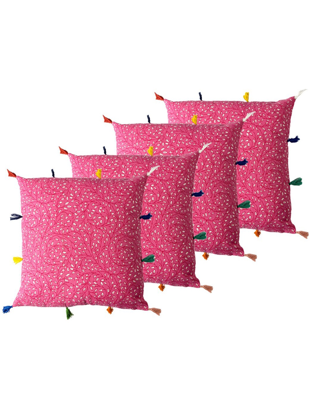 

Contrast Living Pink & White 4 Pieces Floral Printed Cotton Square Cushion Covers