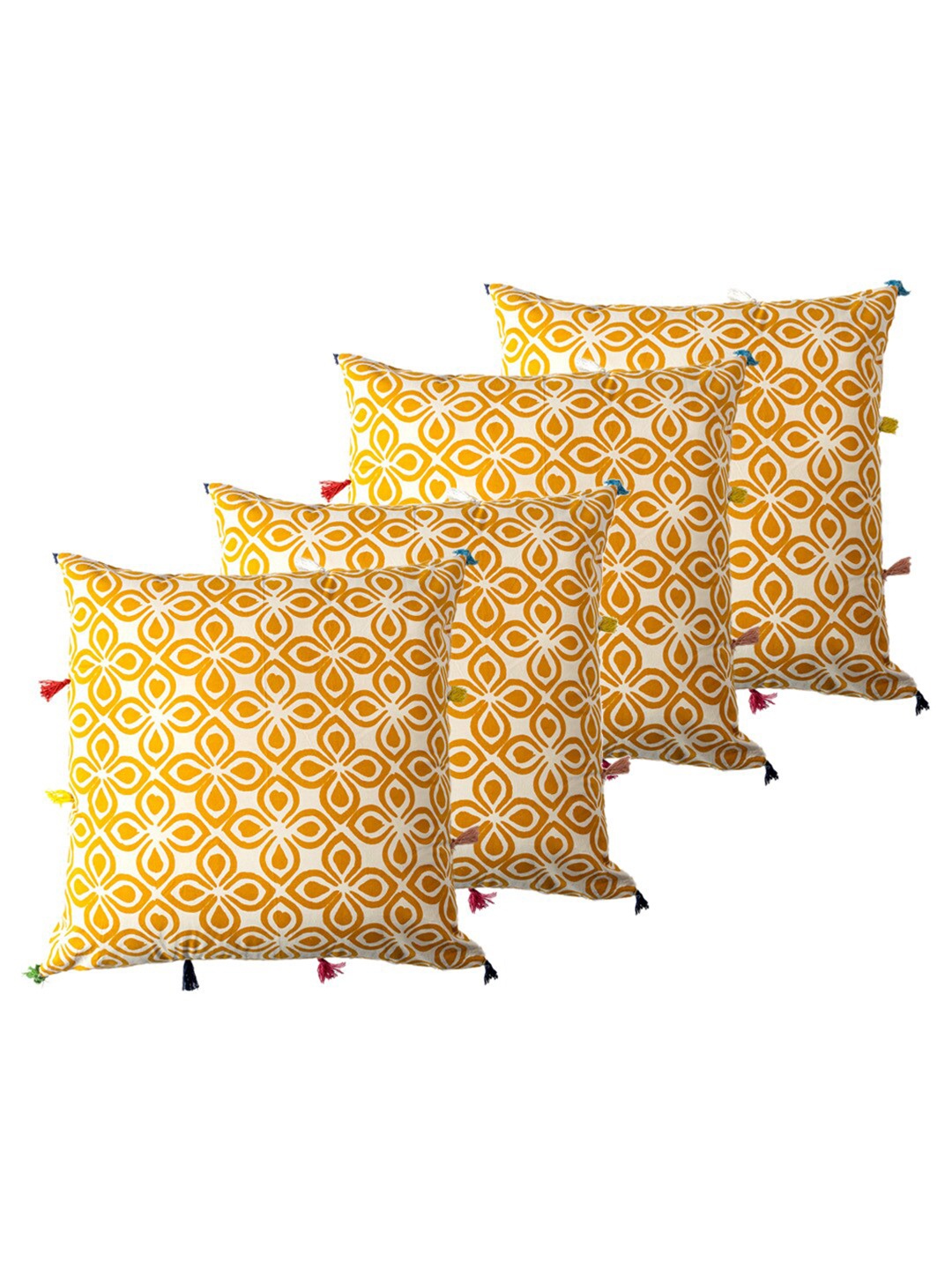 

Contrast Living 4 Pieces Yellow & White Ethnic Motifs Cotton Square Cushion Covers