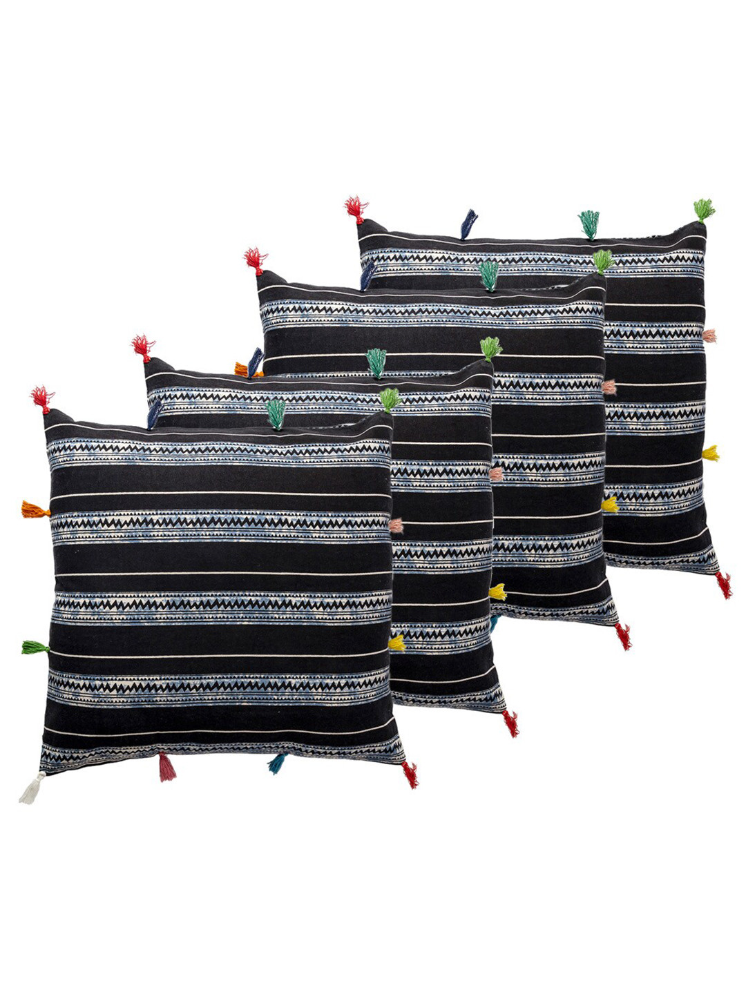 

Contrast Living Black & White 4 Pieces Striped Cotton Square Cushion Covers