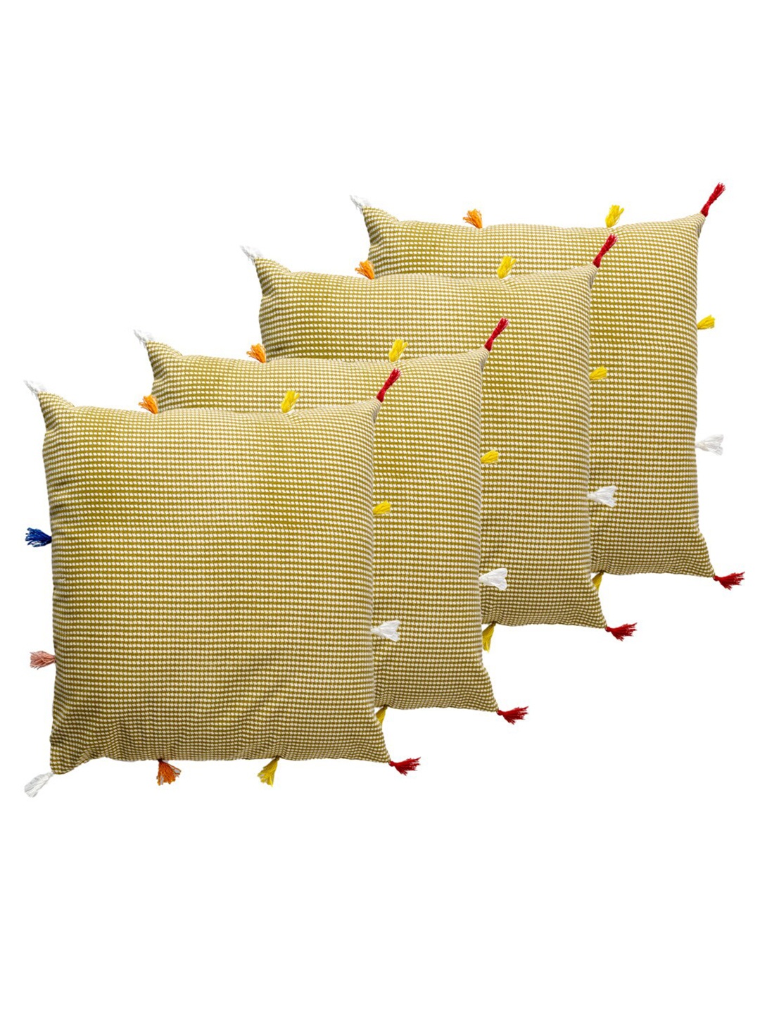 

Contrast Living Mustard & White 4-Pieces Geometric Square Cushion Covers