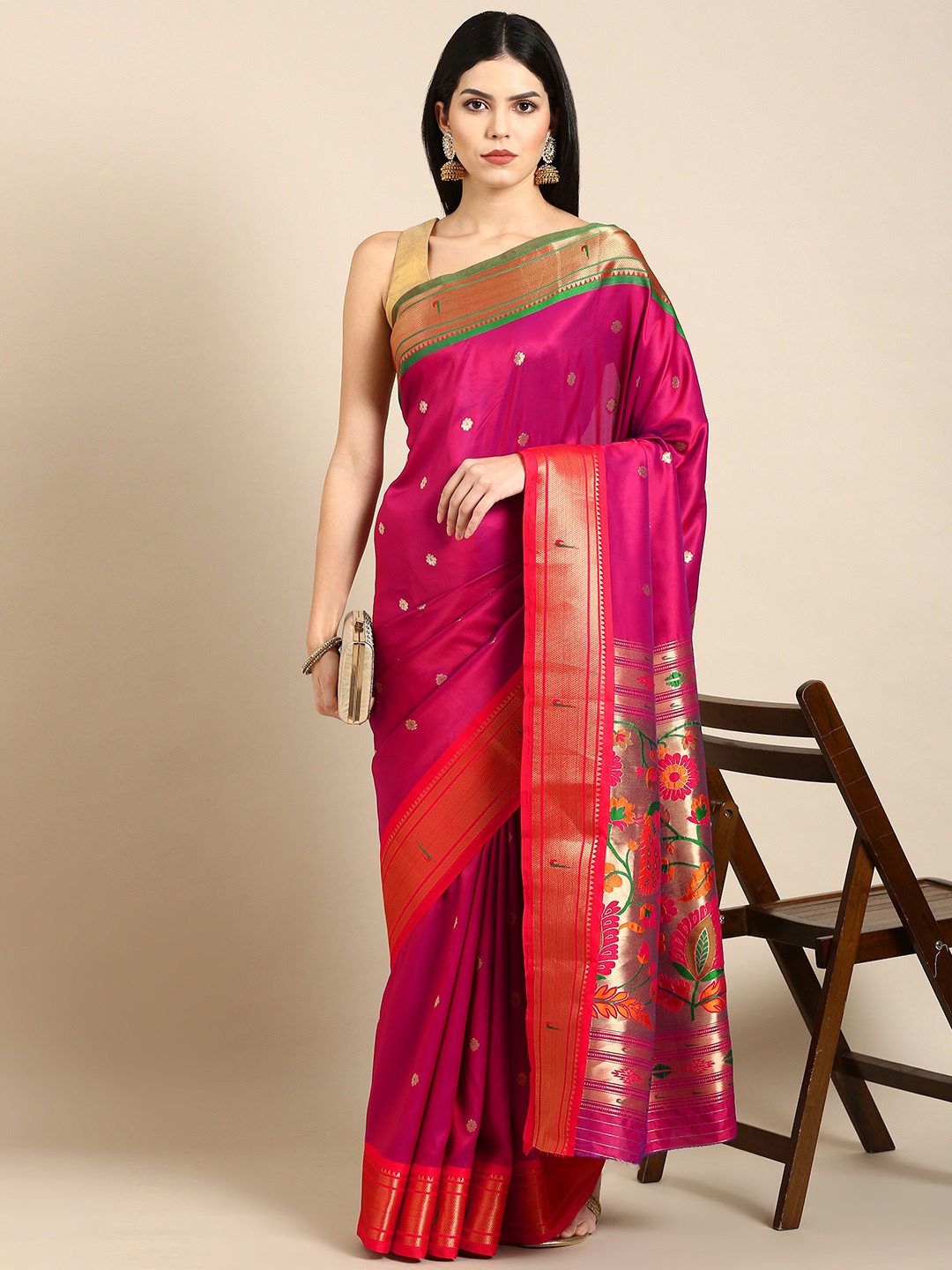 

Tasarika Woven Design Ethnic Motifs Zari Paithani Saree, Pink