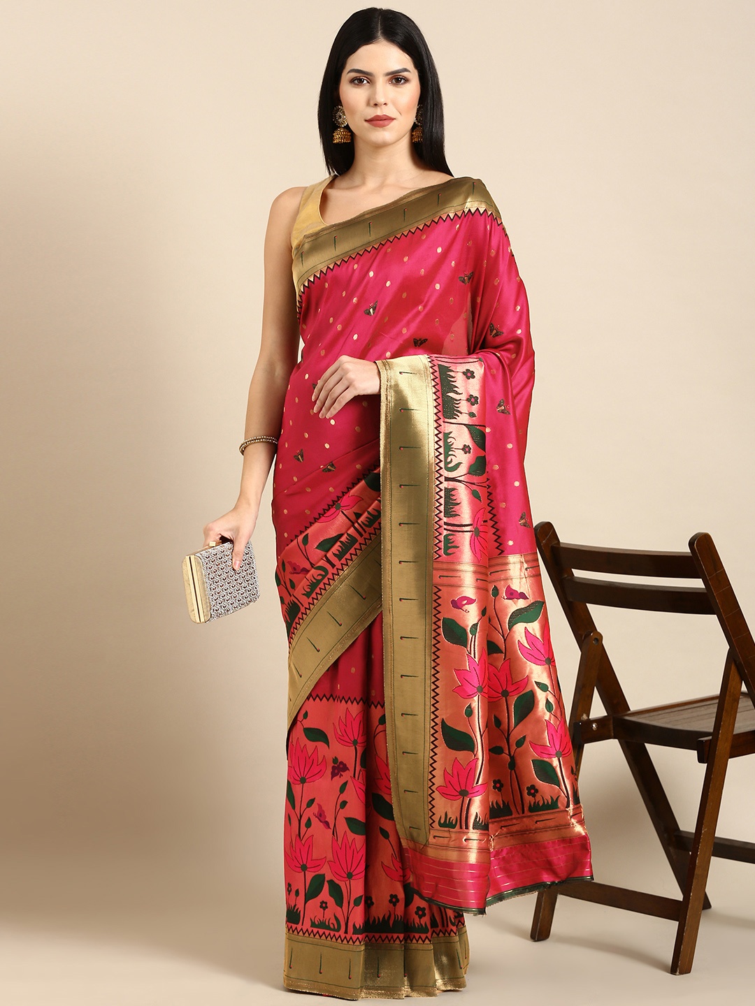 

Tasarika Woven Design Ethnic Motifs Zari Banarasi Saree, Pink