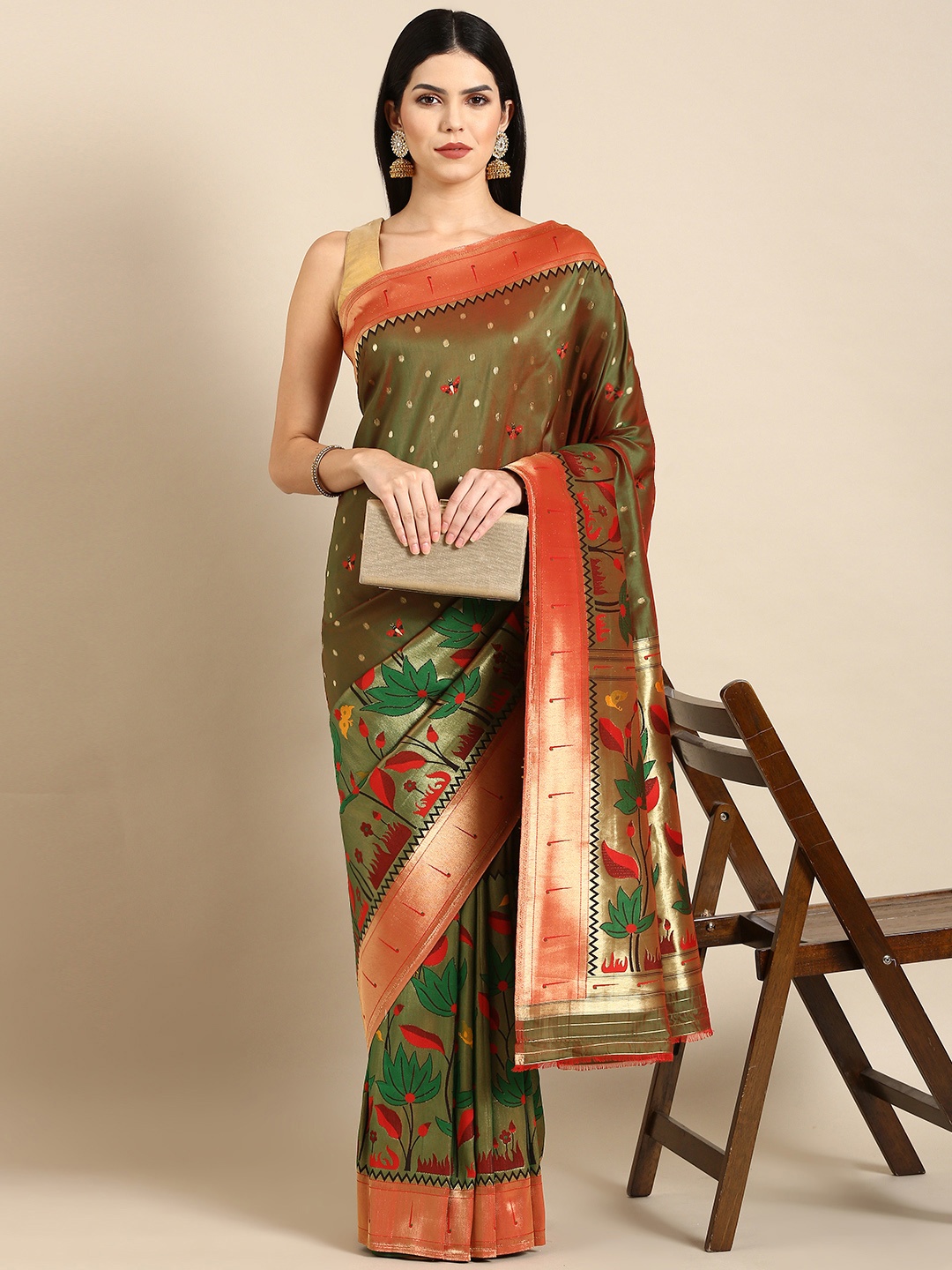 

Tasarika Woven Design Ethnic Motifs Zari Banarasi Saree, Green