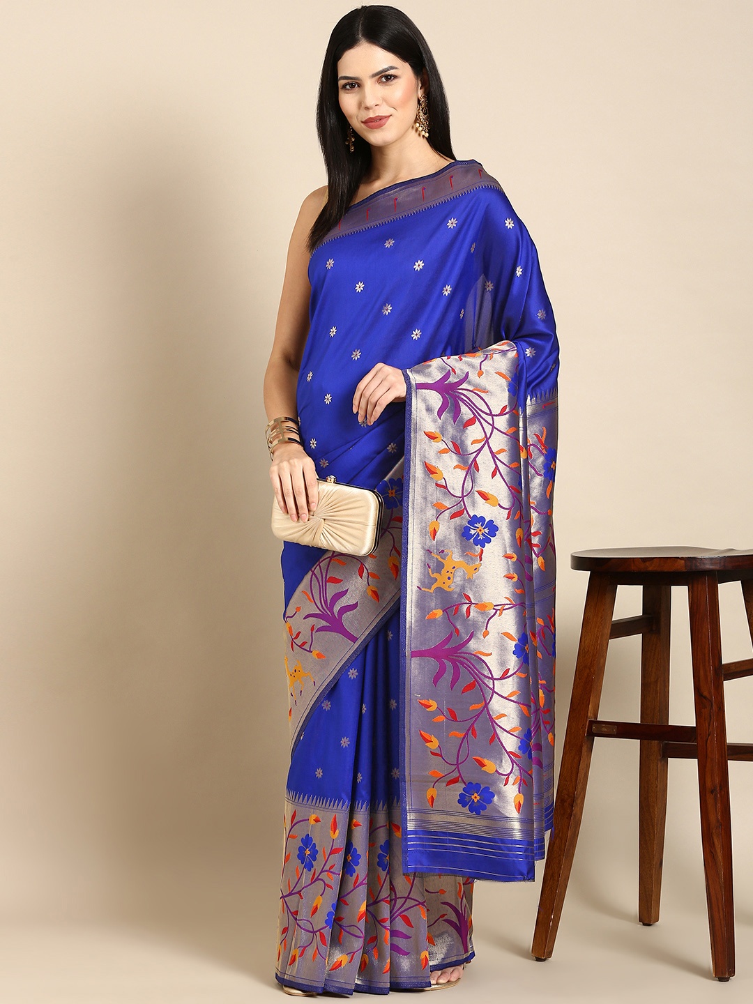 

Tasarika Woven Design Ethnic Motifs Zari Paithani Saree, Violet