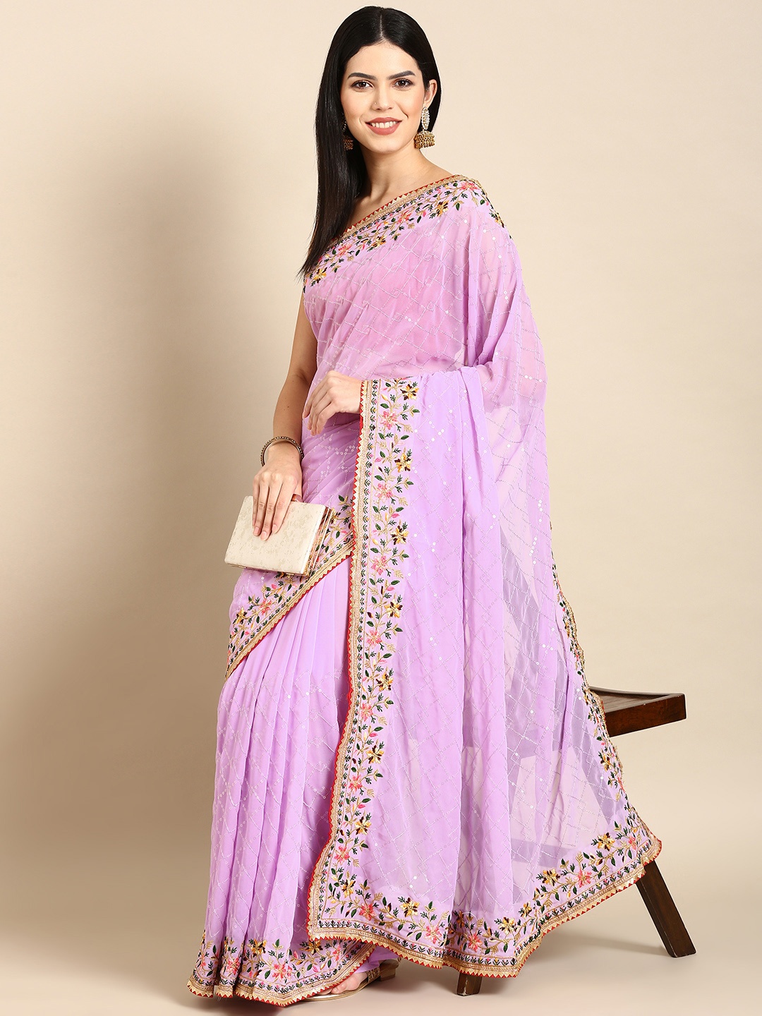 

Tasarika Embroidered Embellished Sequinned Saree, Lavender
