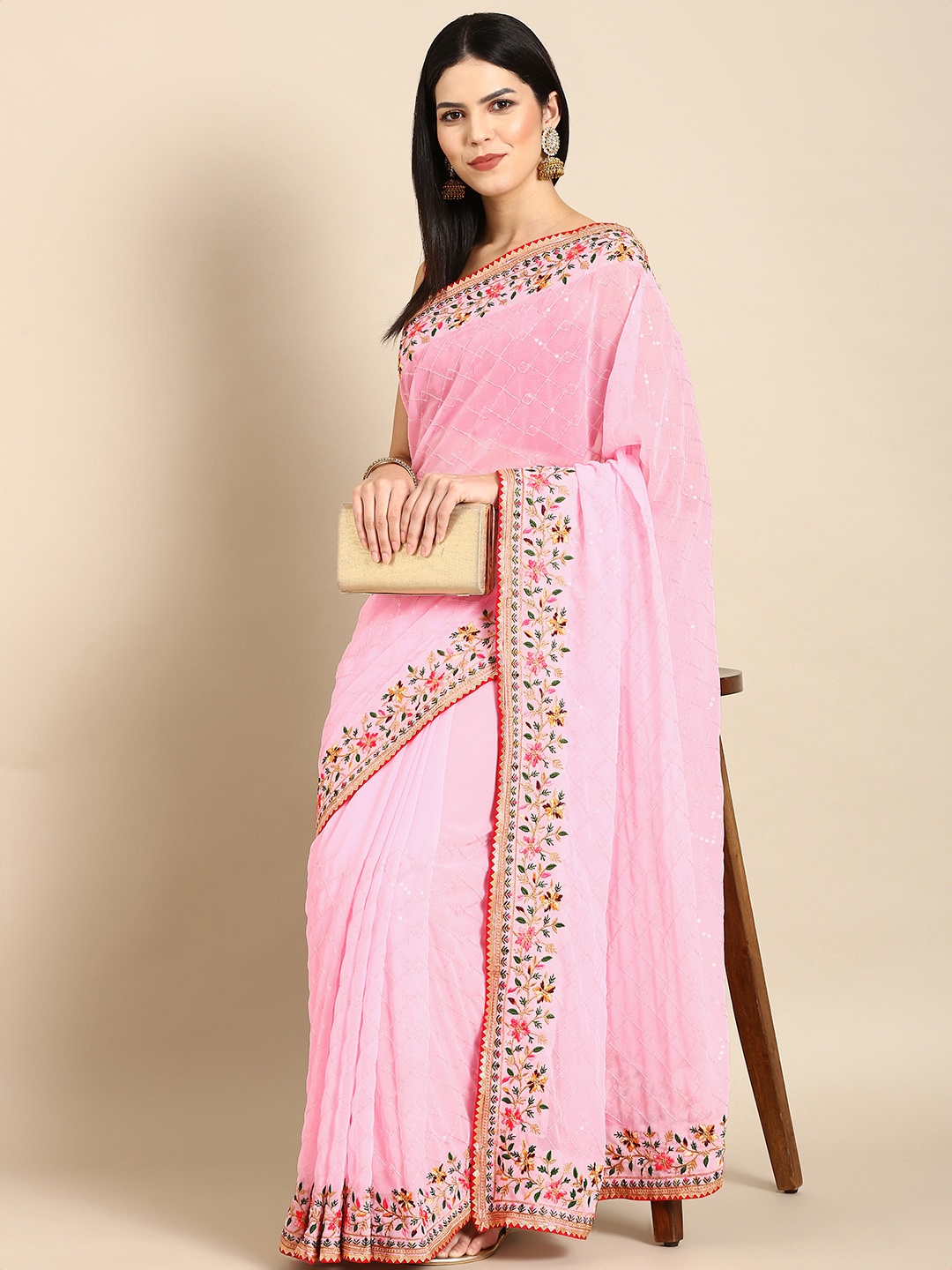 

Tasarika Embroidered Embellished Sequinned Saree, Pink