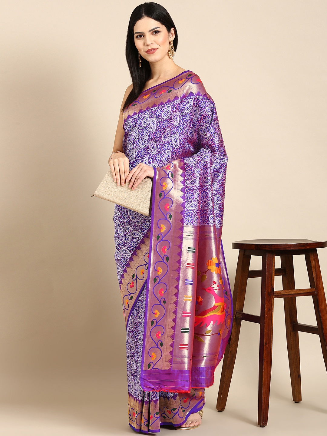

Tasarika Woven Design Paisley Zari Paithani Saree, Purple