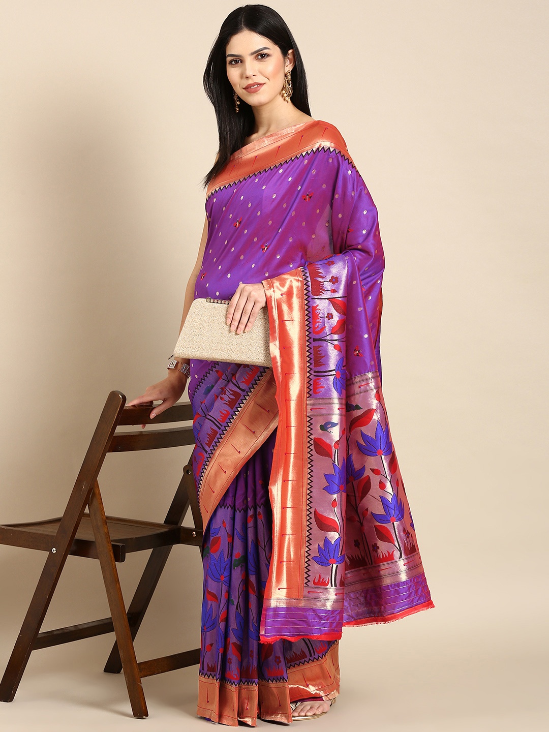 

Tasarika Woven Design Ethnic Motifs Zari Banarasi Saree, Purple